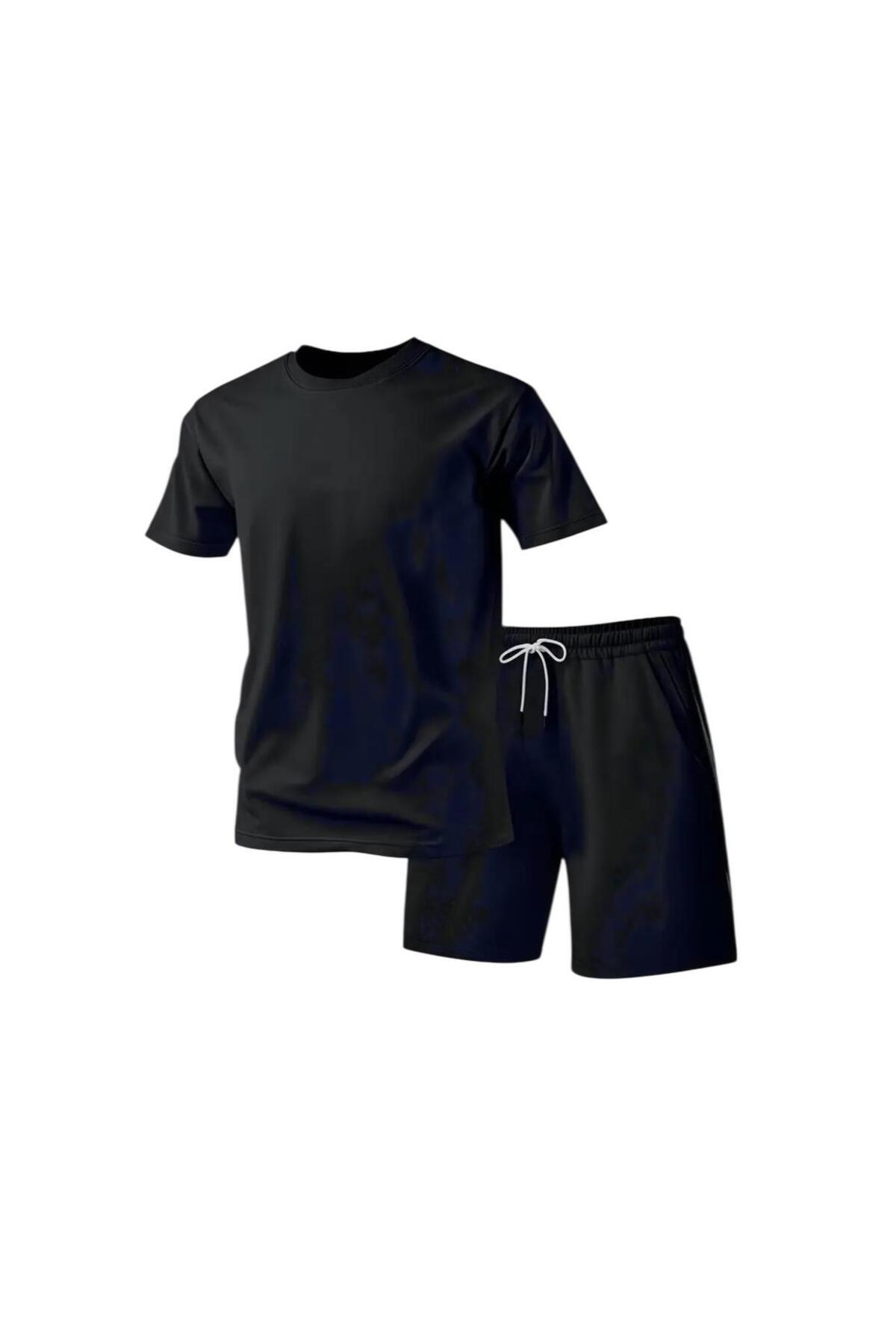 K&S Yazlık Rahat Baskısız Tişört ve Şort Takım