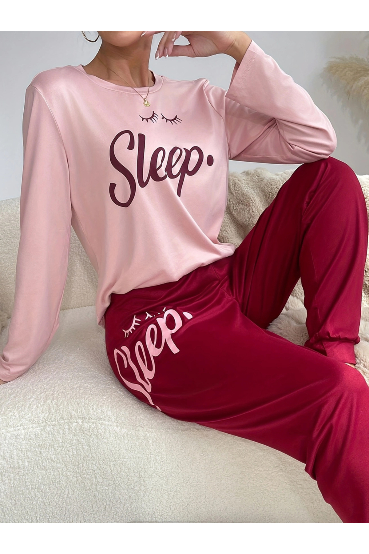 Take Two By Styli Slogan Text Print T-Shirt and Cuffed Pyjama Set