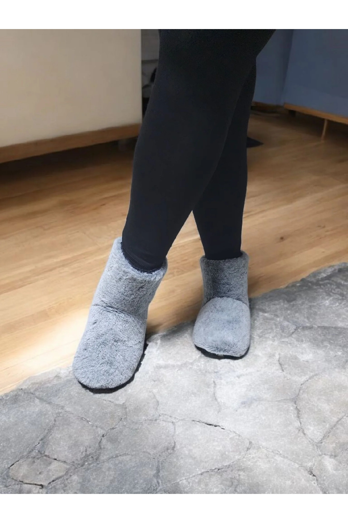GEZER Yumuşak Kaymaz Taban Sessiz Hafif Peluş Panduf Ev Bot görsel 2