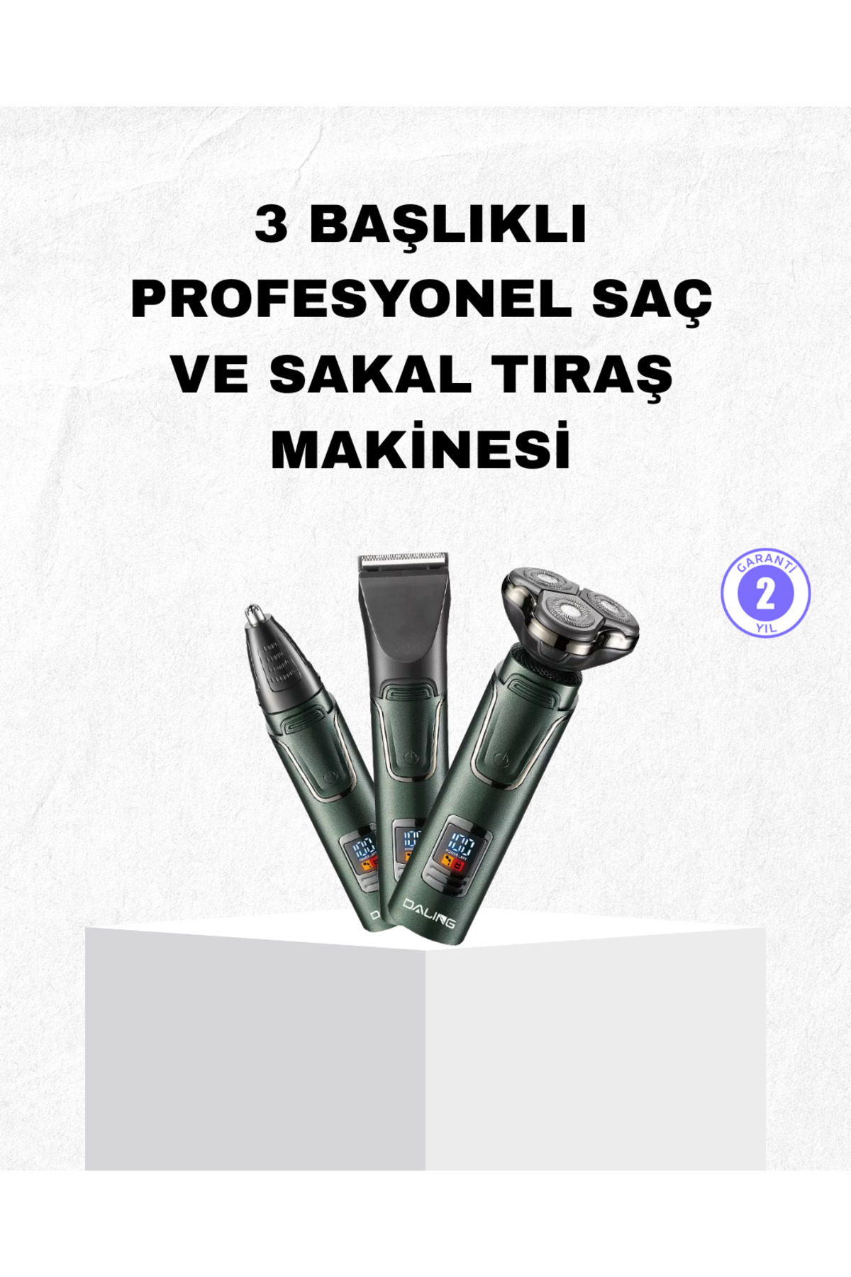 BURCU MODA Şarjlı ve Kablosuz 3 Başlıklı Profesyonel Bakım Seti - Saç, Sakal, Burun ve Kulak Düzeltici