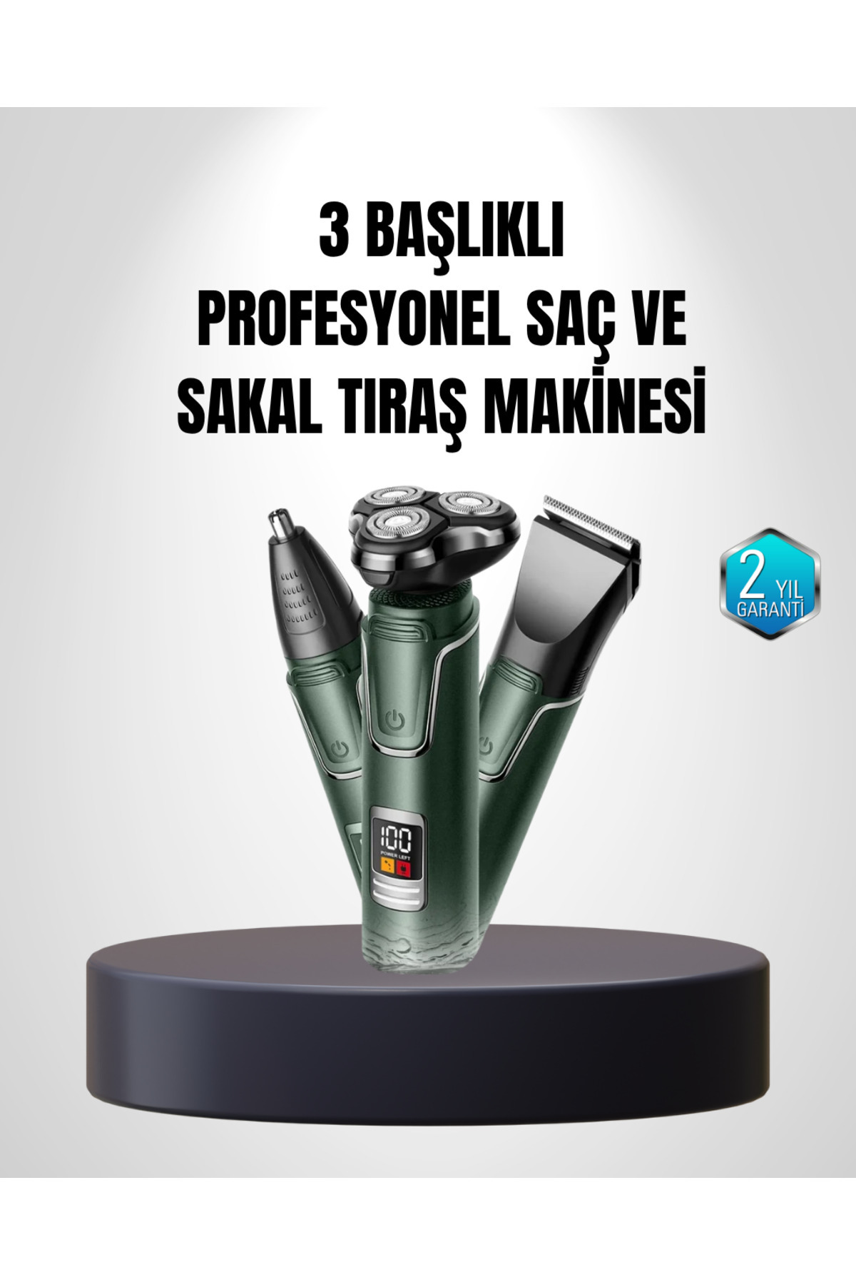 BURCU MODA 3D Akıllı Kesim Teknolojili Şarjlı Tıraş Seti - 3 Başlıklı, Paslanmaz Çelik Bıçaklı