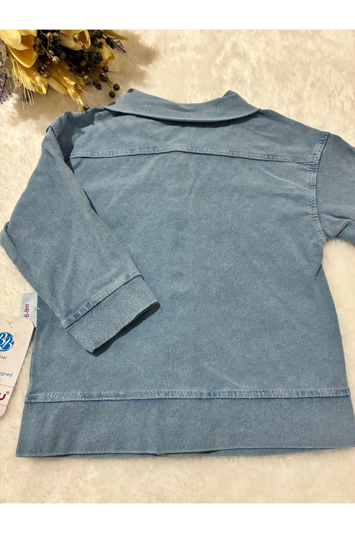 Tuembaby %100 Pamuk Çilek Desenli Uzun Kollu Kız Bebek Yumuşak Kot Ceket fotoğrafı 5 (önizleme)