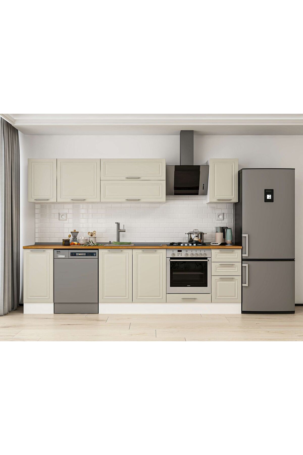 Alvinka 280X210 Cm Klasik Mebran Mutfak Dolabı Beyaz M-E80S40S40-2