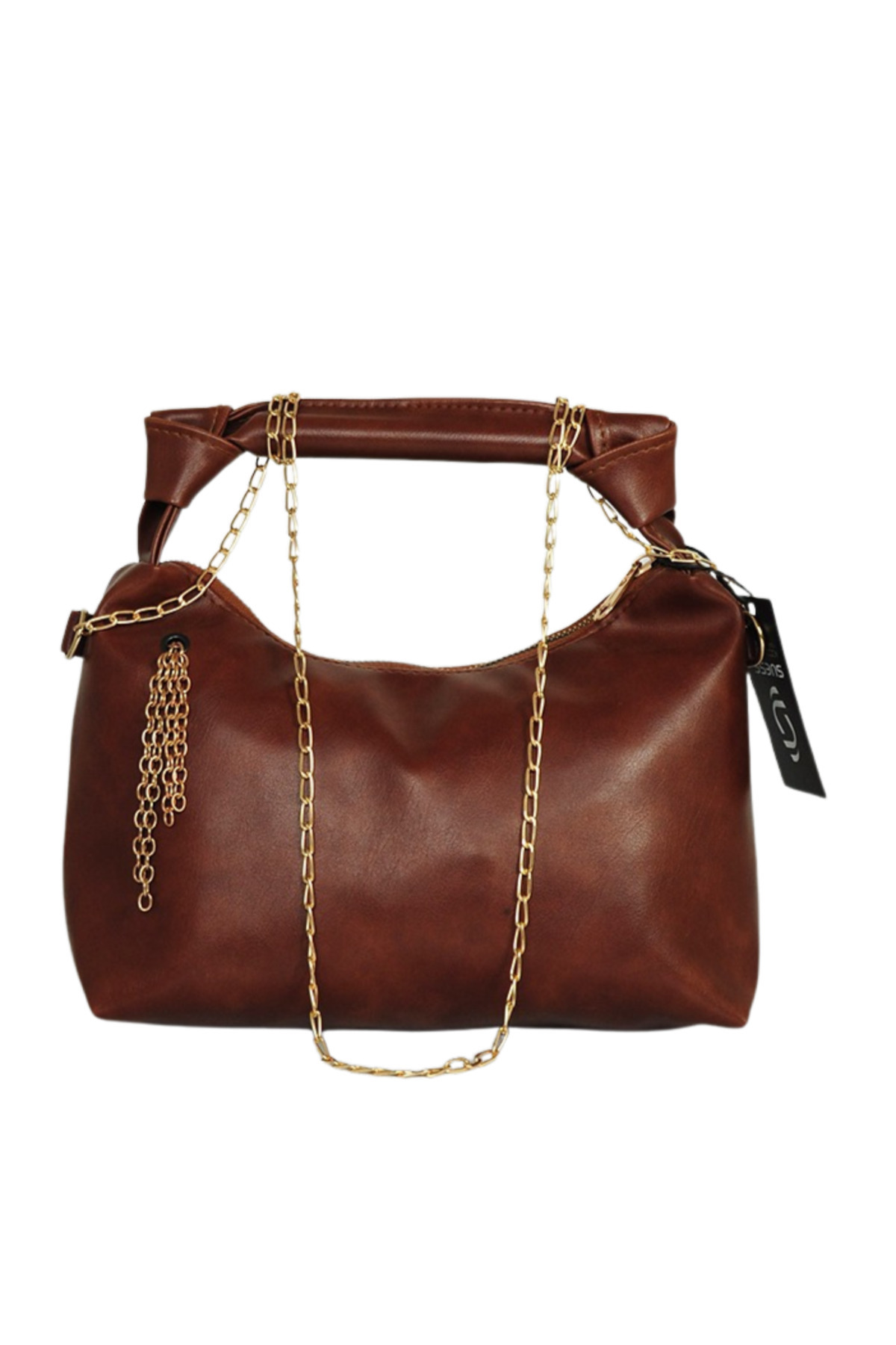 Budi Zincir Askılı Deri Çanta-Kahverengi