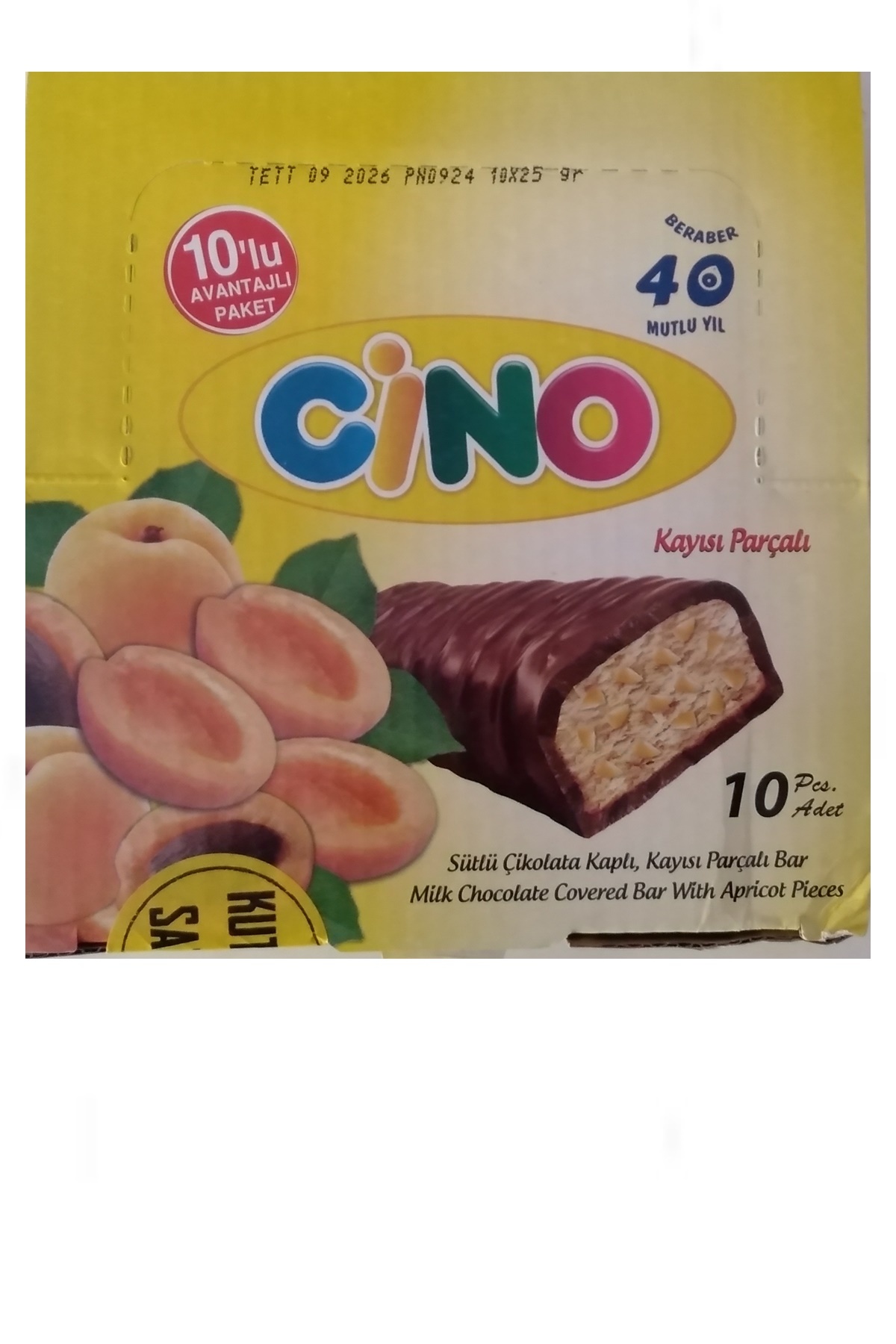 Cino Sütlü Çikolata Kaplamalı Kayısı Parçalı Bar / 25 gram x 10