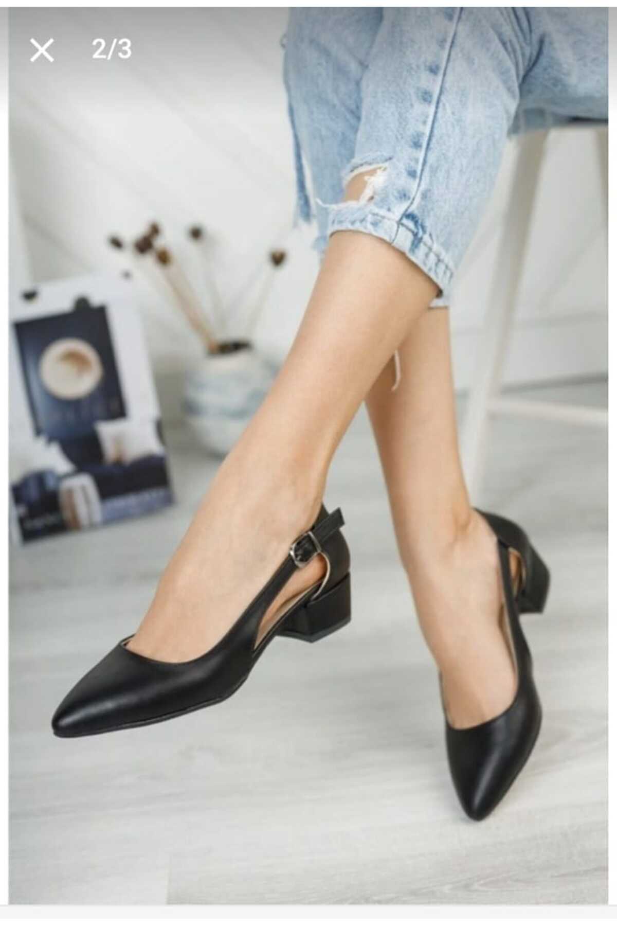 Henne  yanı açık tokalı ayakkabı topuklu - Görsel 2