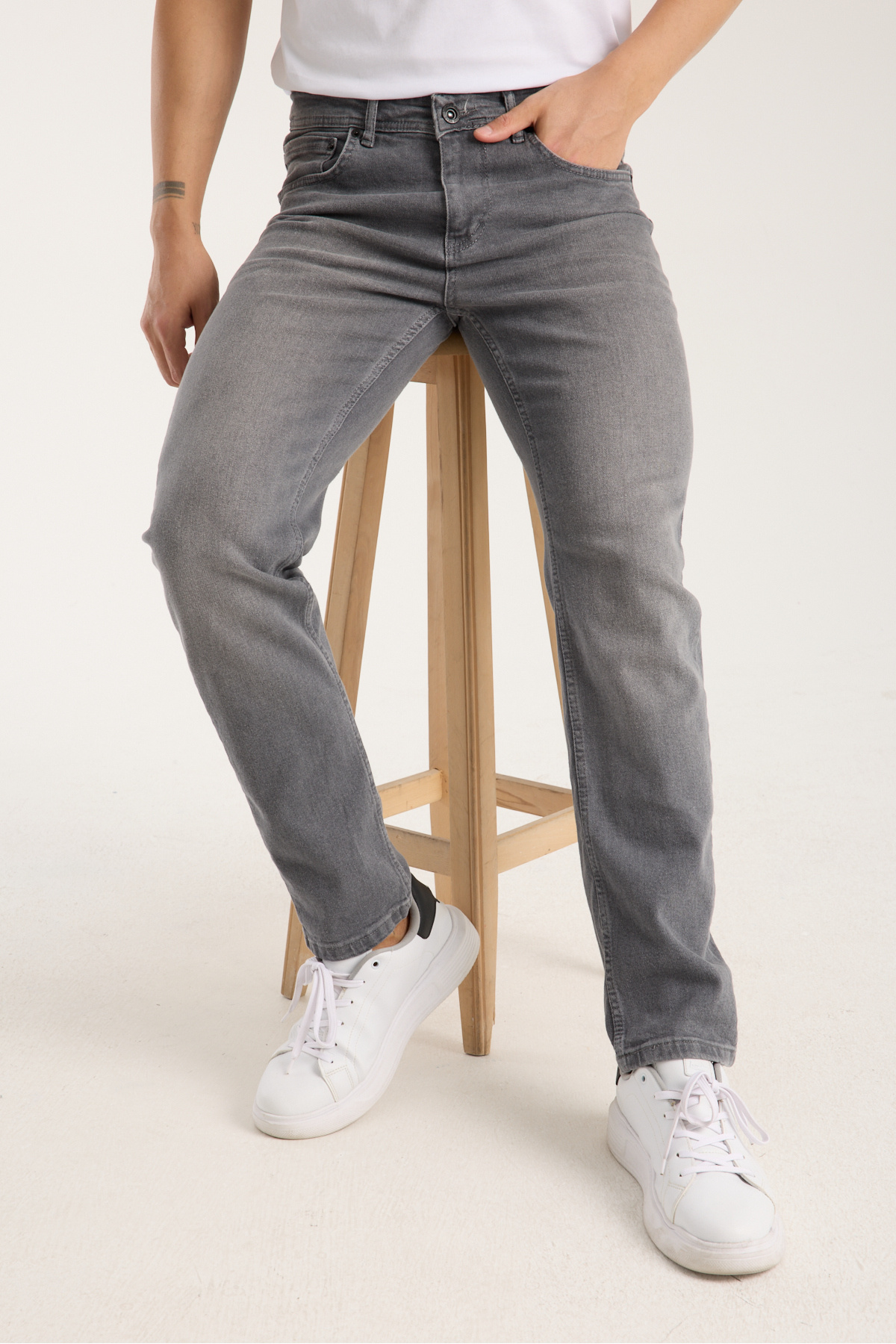 Erkek Gri Regular Fermuarlı Lycralı Rahat Giyim Pantolon