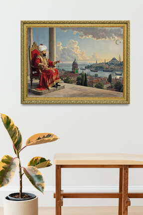 Hediyedoldur Fatih Sultan Mehmet Tahtında İstanbul Manzaralı Çerçeveli Tablo