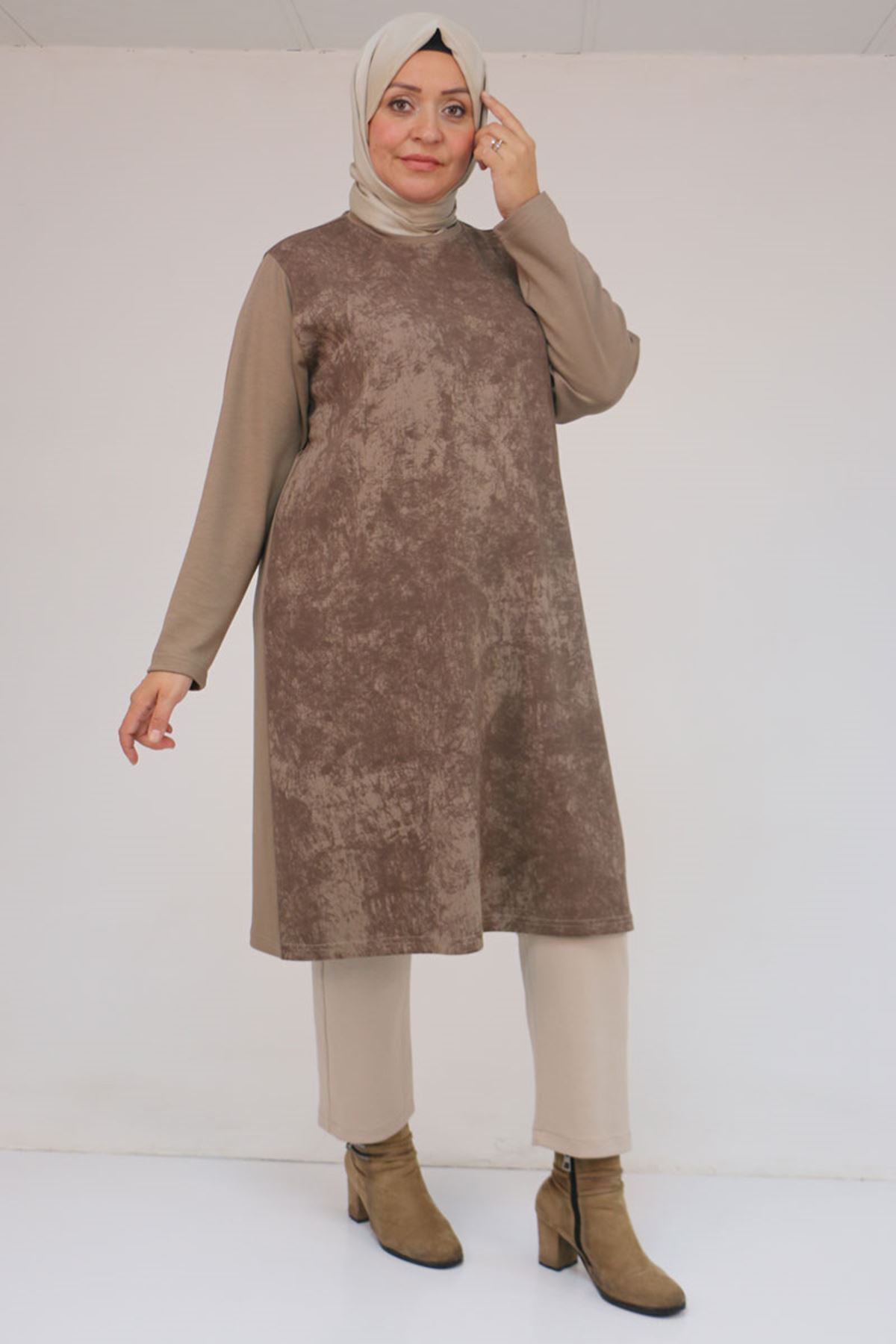 Eslina 58161 Büyük Beden Basic Modal Tunik - Vizon