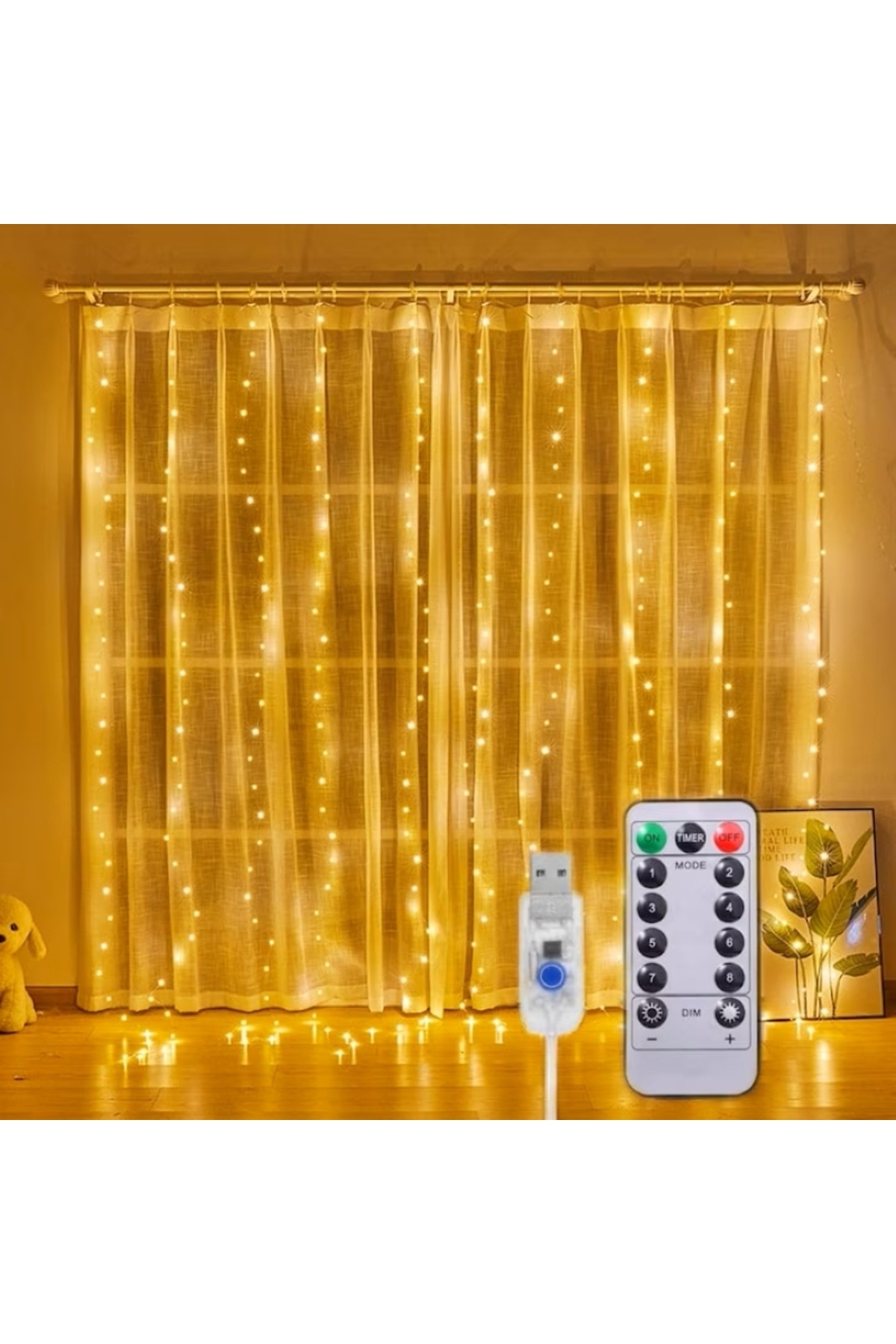 EMATTEIRO Christmas Curtain Installation 3x3m, 300 LED, USB, 8 Modes, Remote ...