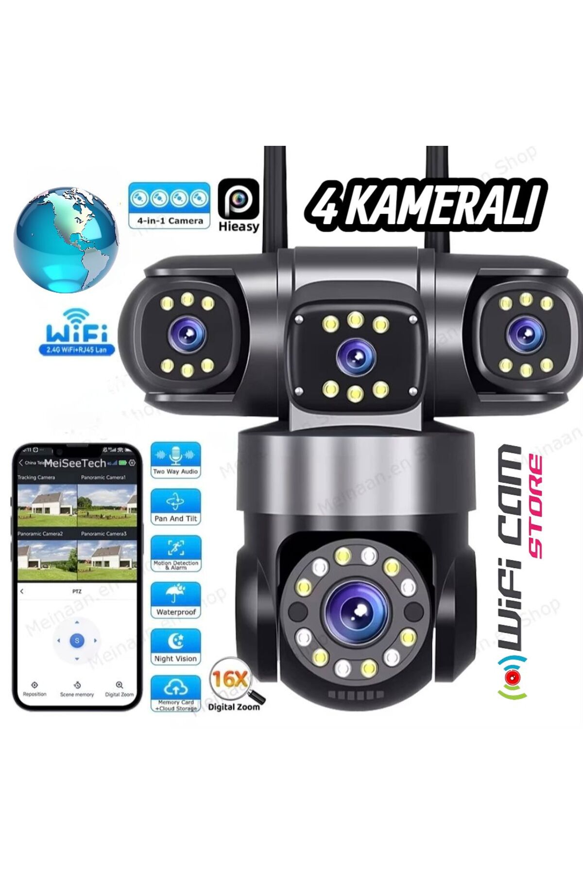 WİFİCAM 4 Kameralı Hieasy Uygulamalı WIFI PTZ Kamera - Fiyatı
