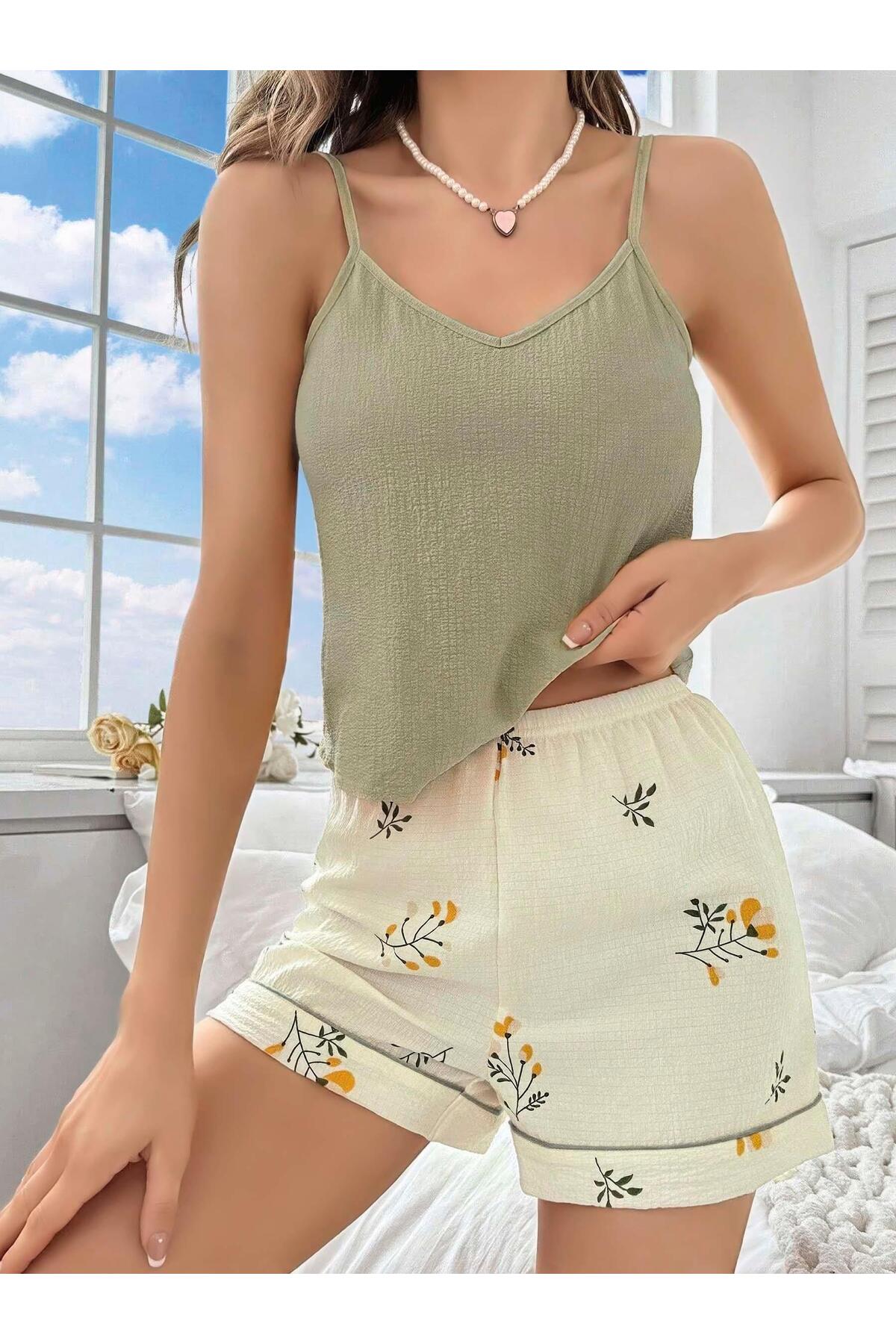 Avastyle Kadın Ekru Çiçek Baskılı Şortlu Gecelik Pijama Takımı 5099 Ava fotoğrafı 2 (önizleme)