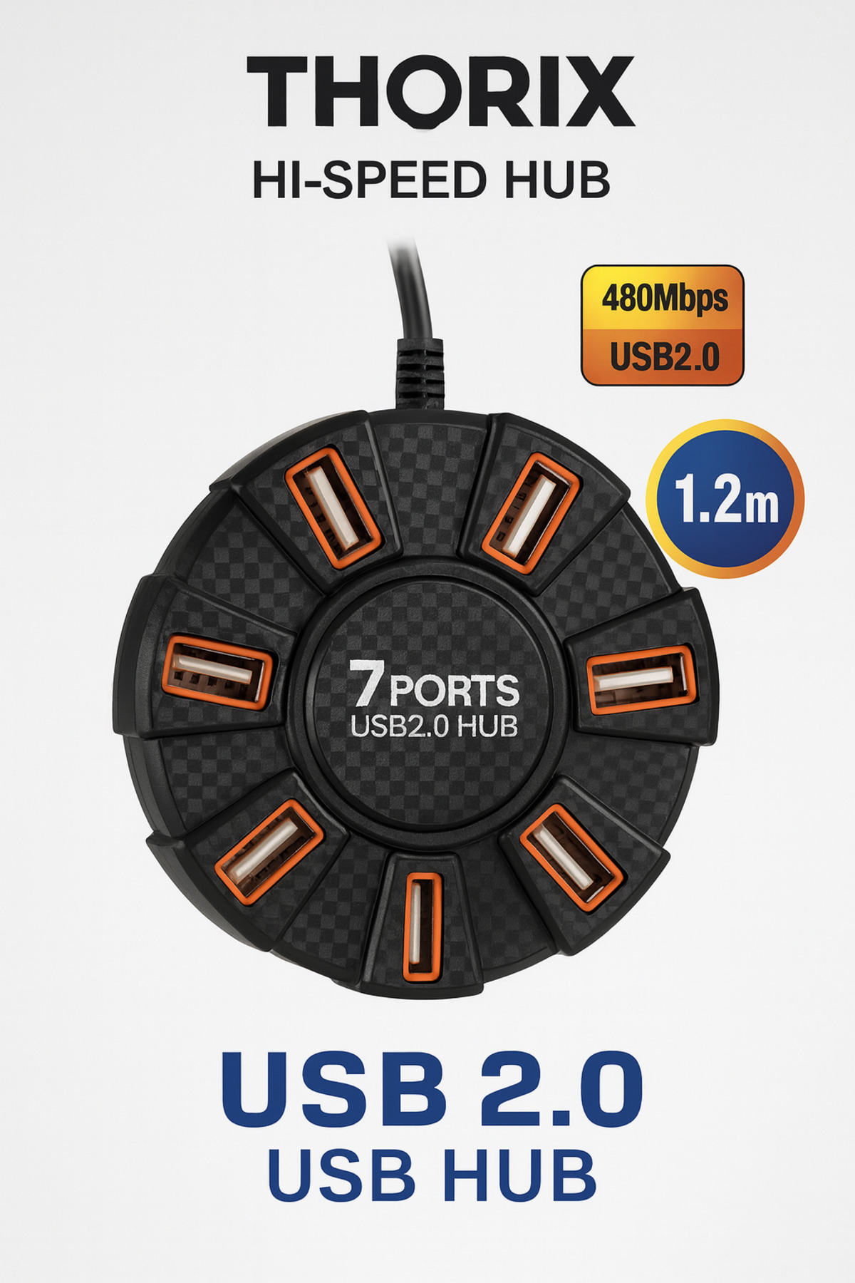 ROTECH ThoRix 7 Port USB 2.0 Hub | 480 Mbps Hız | 1.2m Kablo | RGB Işıklı Gaming USB Çoklayıcı