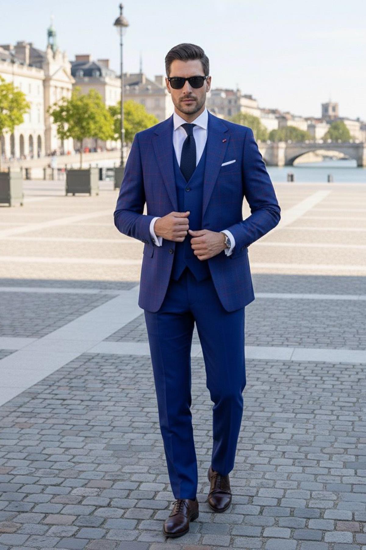 Sabri Özel Yelekli Takım Elbise Lacivert