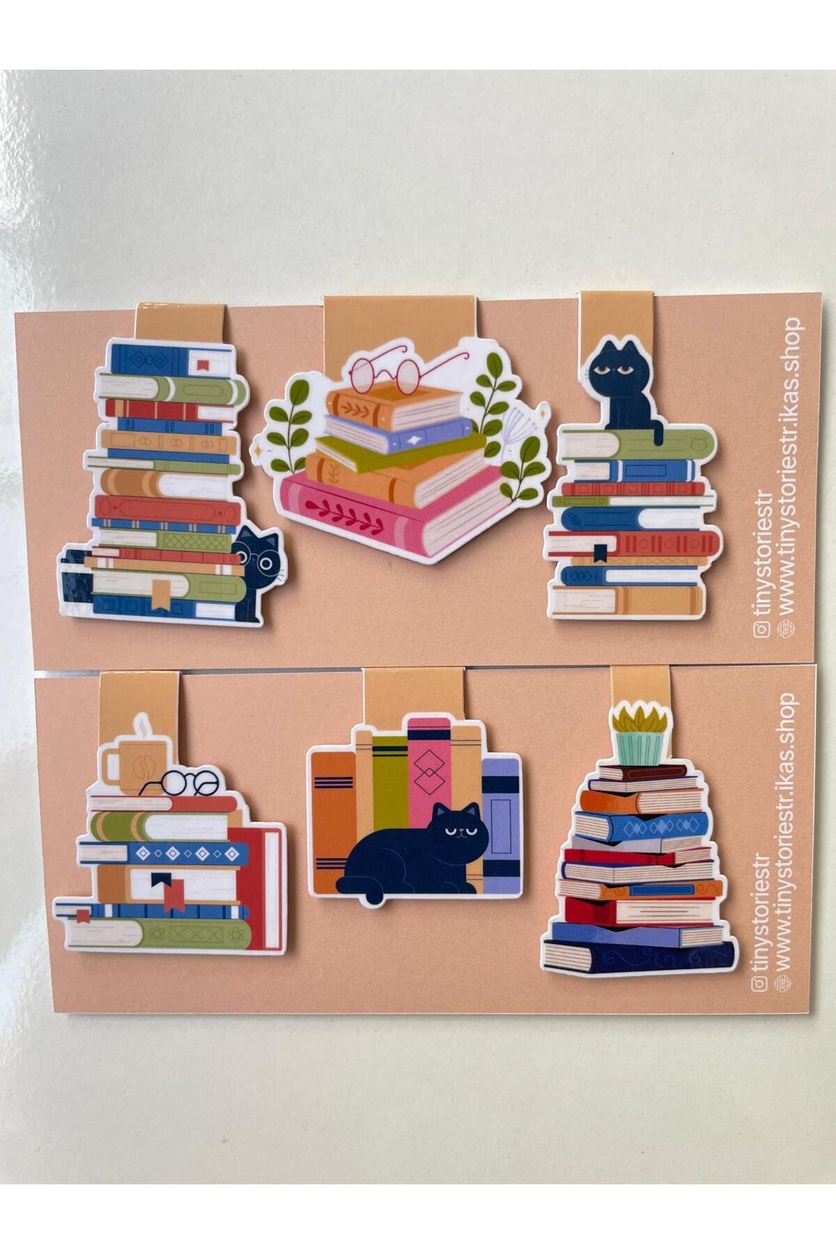 tinystoriestr Mıknatıslı Kitap Ayracı Seti – Kedi ve Kitap Temalı