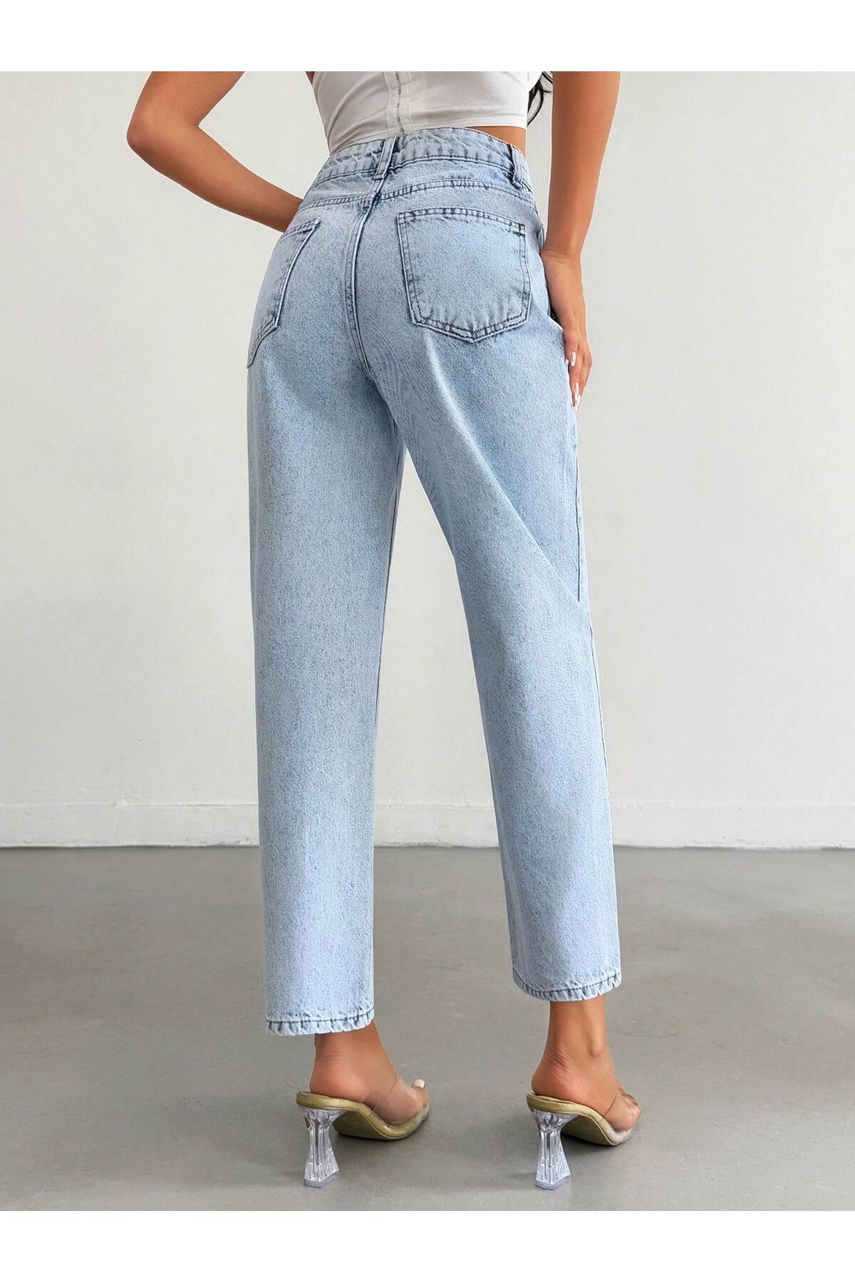 REDZARRAM  Cep Taşlı Açık Mavi Kadın Kot Giyim - Görsel 3
