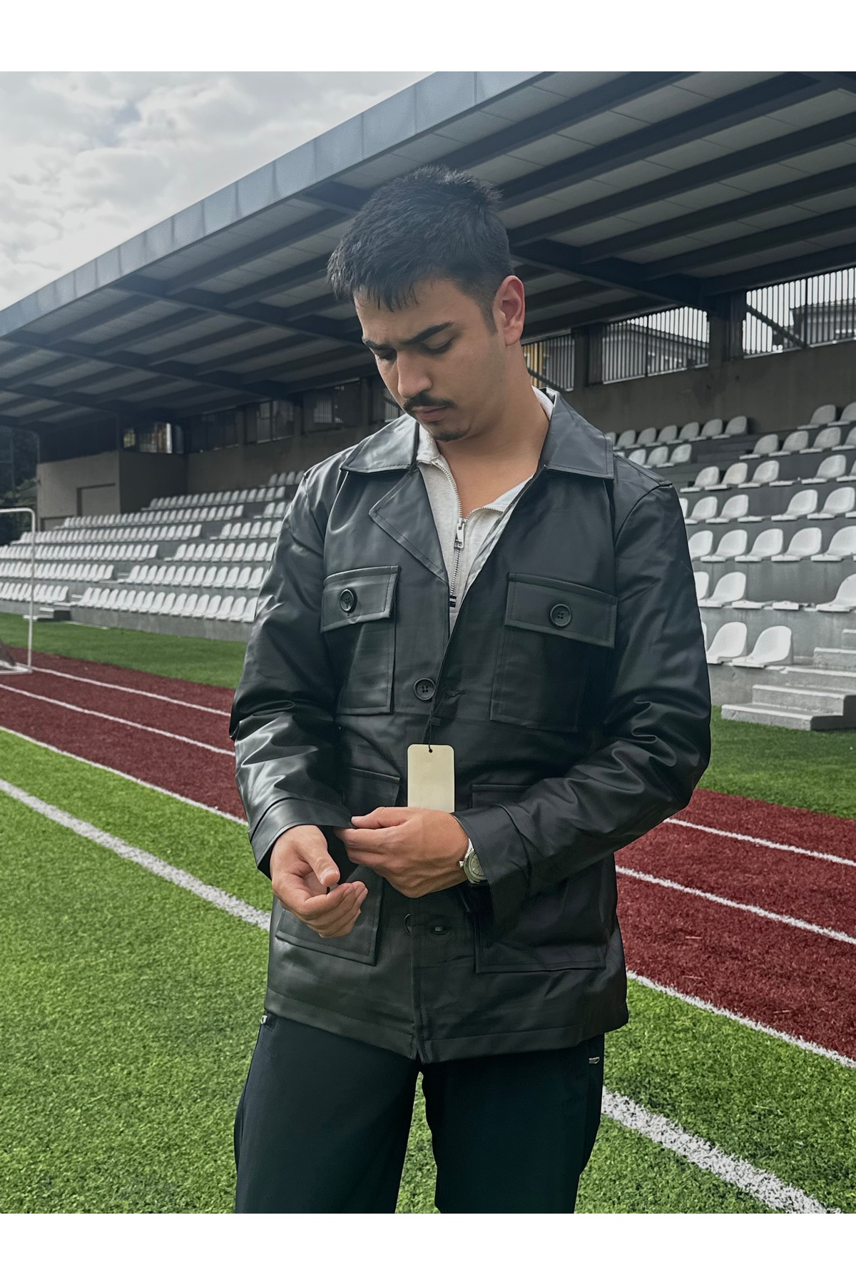 Saay Erkek Siyah Deri Trençkot görsel 2