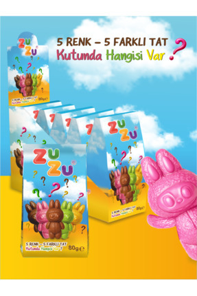Zuzu Dolgulu Labubu Çikolatası 80 gr - 5 Renk 5 Farklı Tat (400 gr)