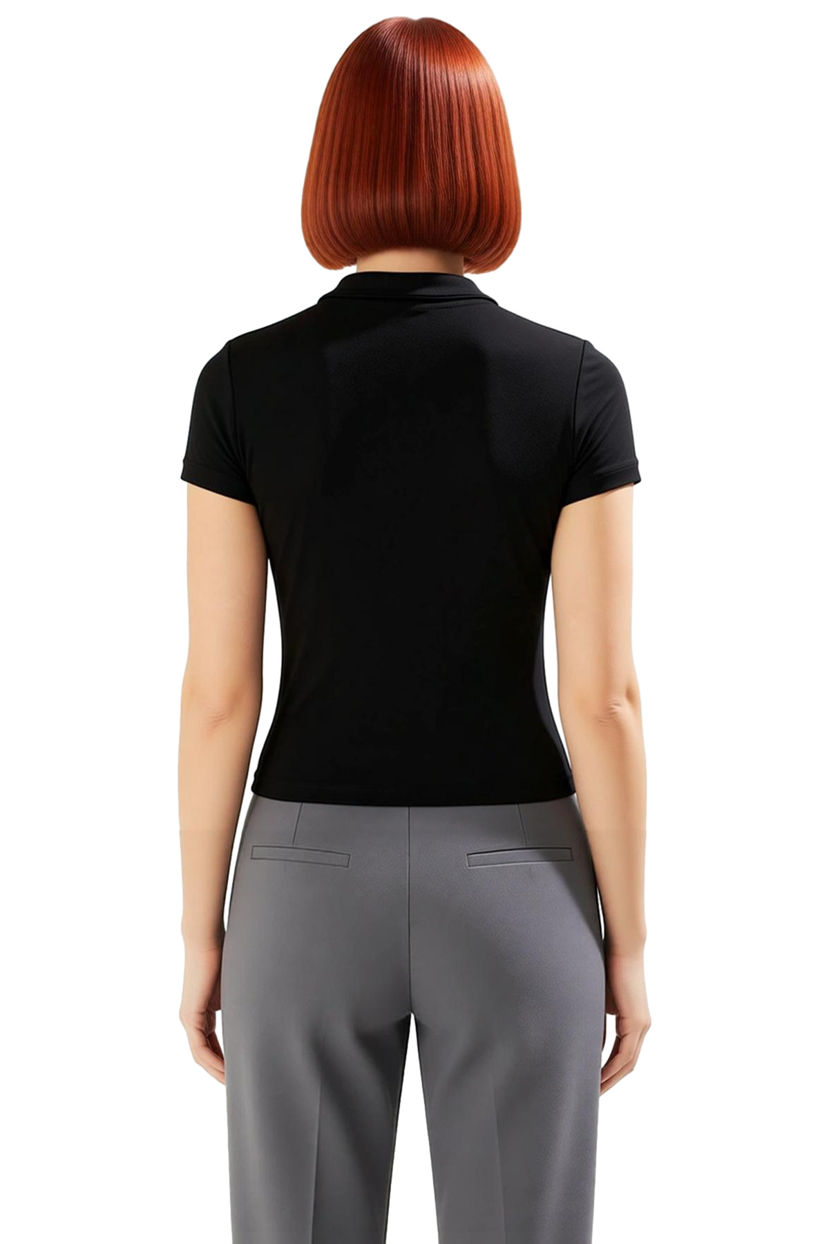Kısa Kollu Fitted Polo Yaka Viskoz Örme Bluz Uzun Ömürlü Rahat Kullanım Dayanıklı Malzeme