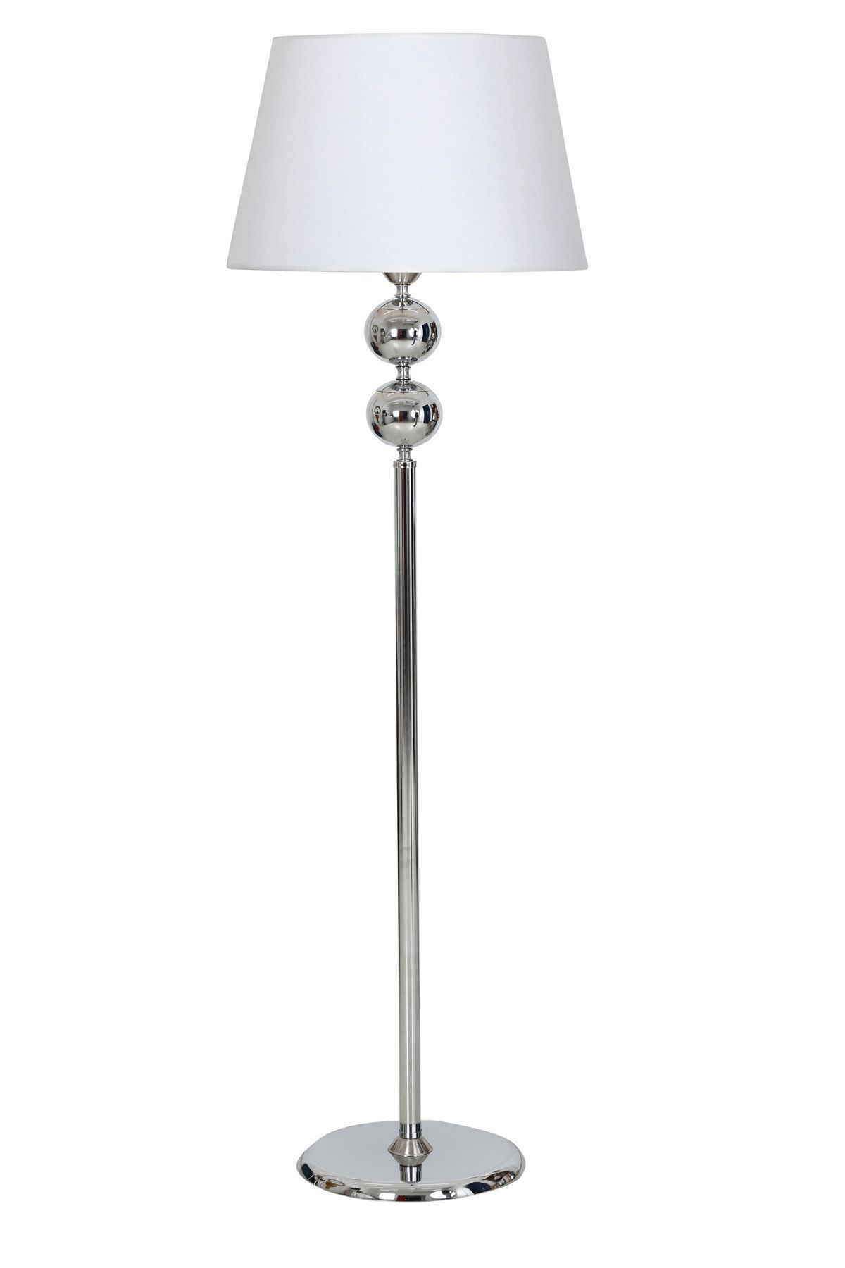 White Chrome Detailed Chrome Plated 2 Ball Metal Single Leg Luxury Floor Lamp