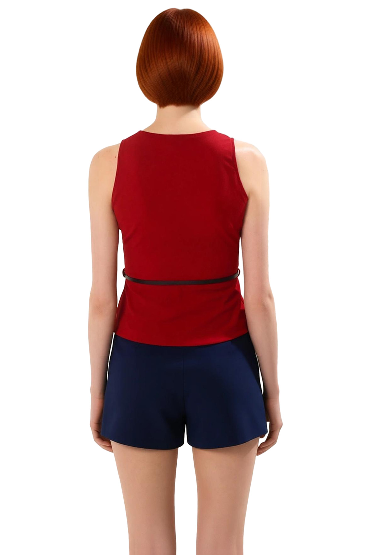 Şık Kemerli Fitted Bluz Scuba Krep Yazlık Günlük Özel Tasarım Zarifane Görünüm