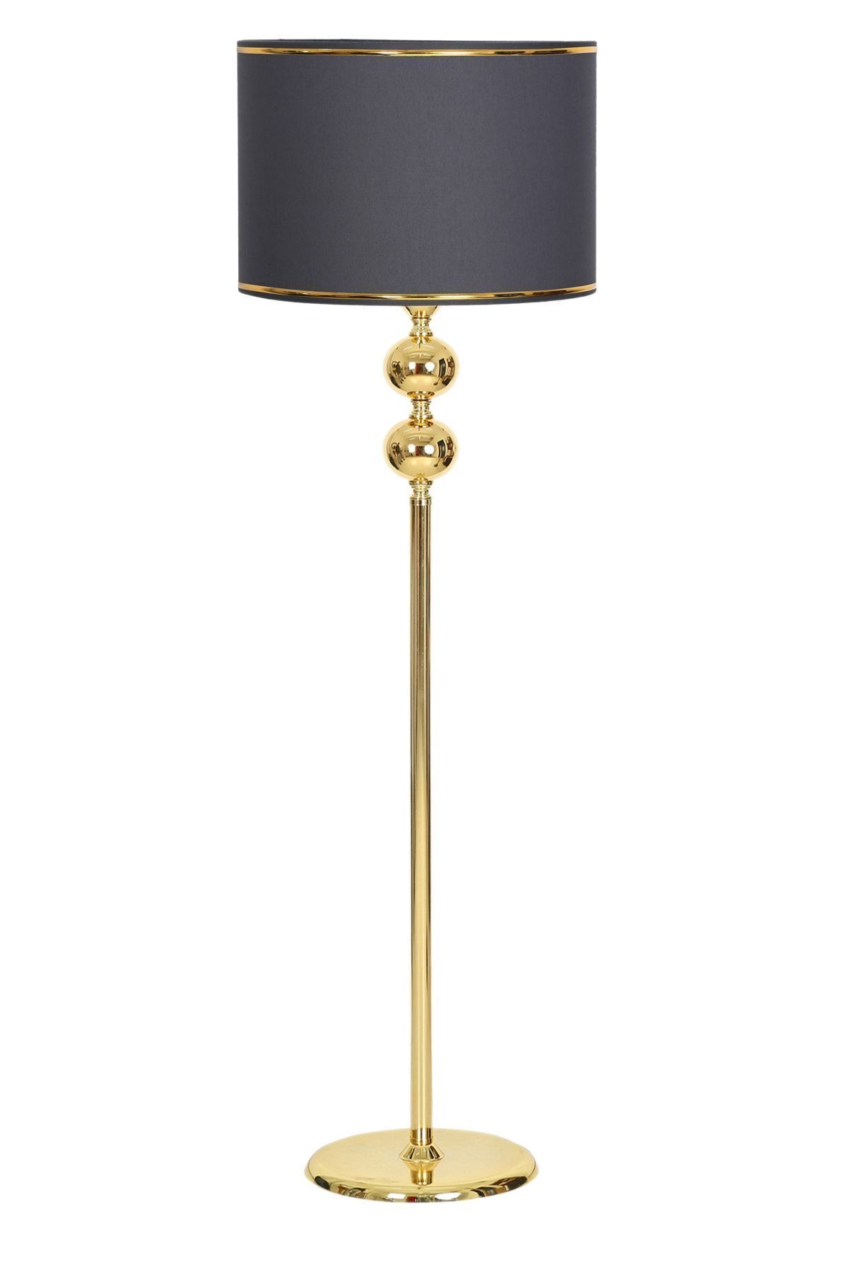 Gold Plated 2 Ball Metal Flat Single Foot Floor Lamp Gold Detailed Anthracite Cap