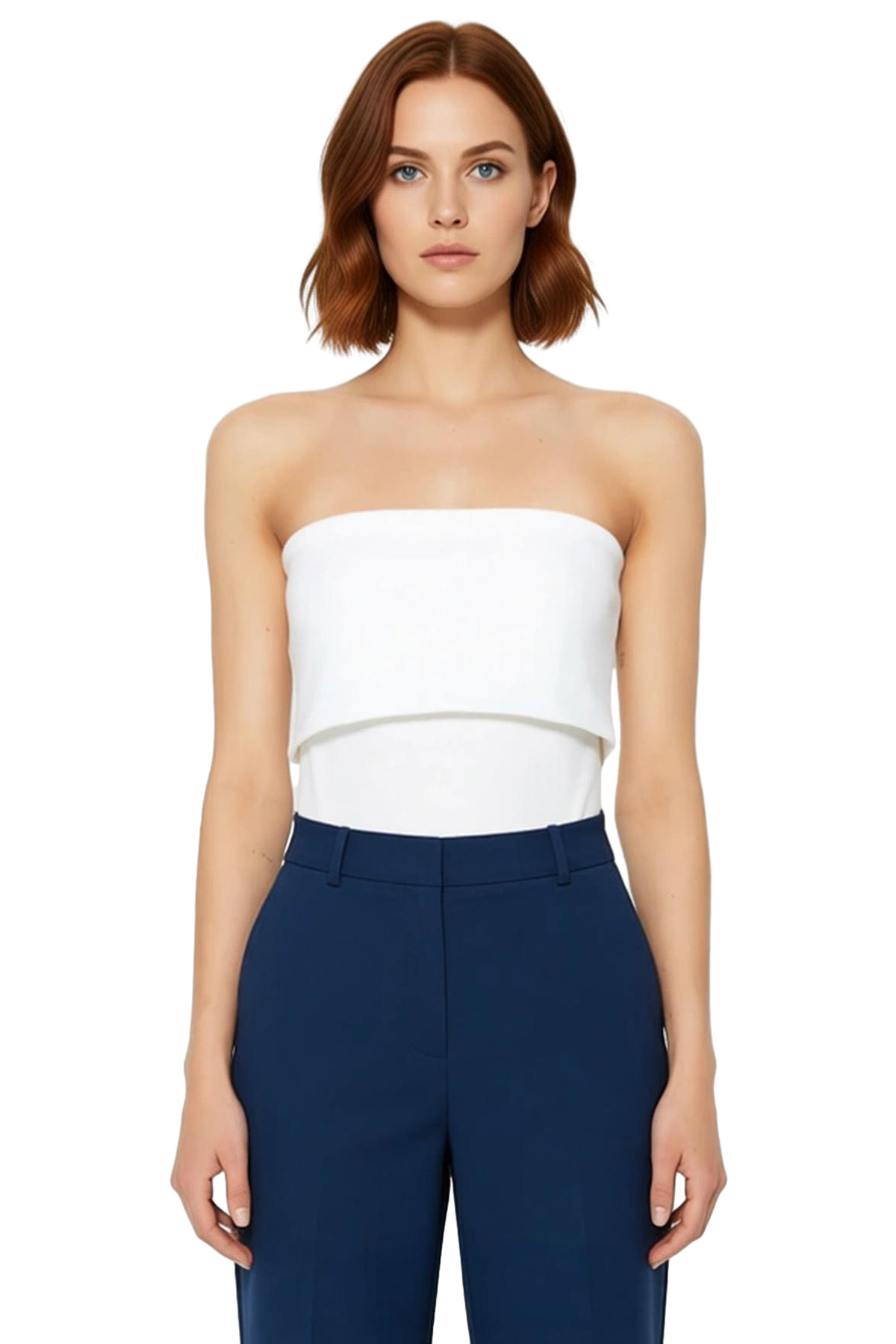 Straplez Yandan Fermuarlı Krep Örme Bluz Modern Stil Trend Tasarım Yüksek Kalite