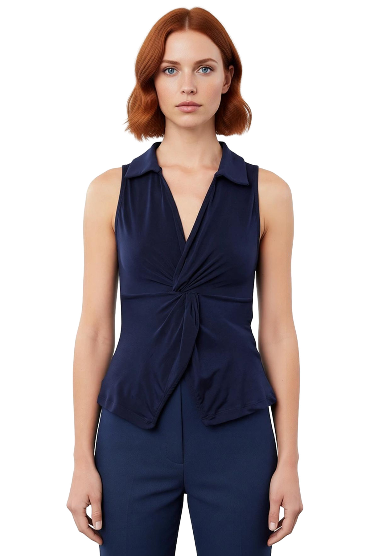 Kadın Fitted Polo Yaka Yazlık Örme Bluz Modern Stil Profesyonel Görünüm Konforlu Kesim