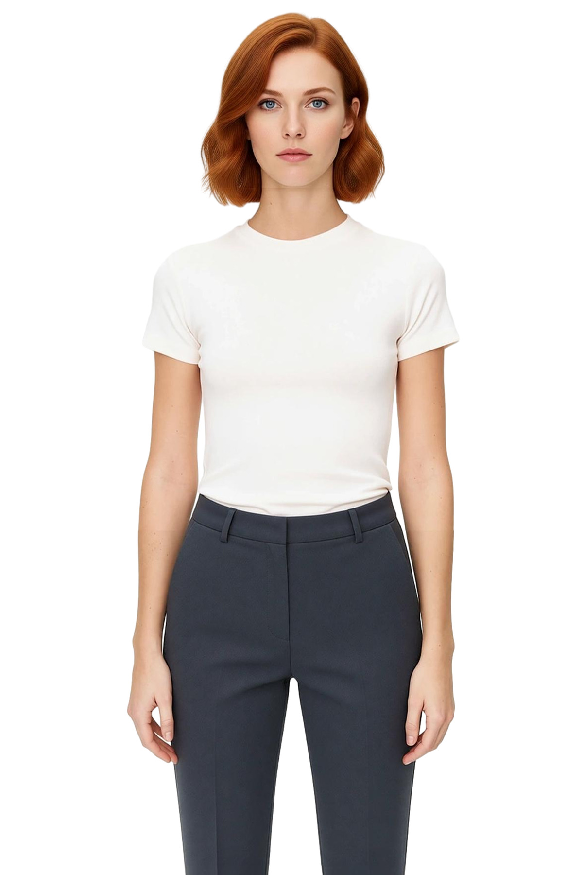 Viskon Ribana Bisiklet Yaka Fitted Bluz Günlük Kombinler İçin Rahat Kullanım Modern Stil