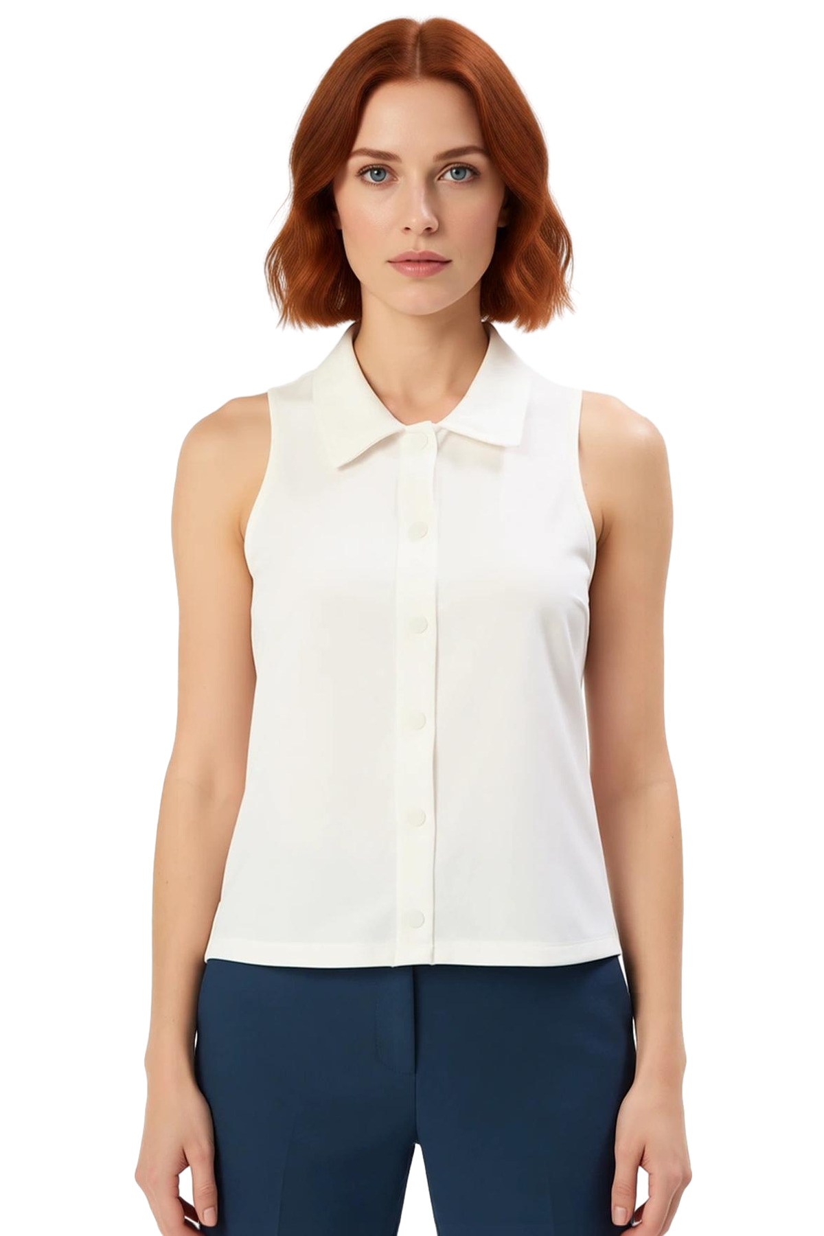 Örme Polo Yaka Kolsuz Bluz Regular Kalıp Rahat Yazlık Modern Stil Seçkin Malzeme Trend Tasarım