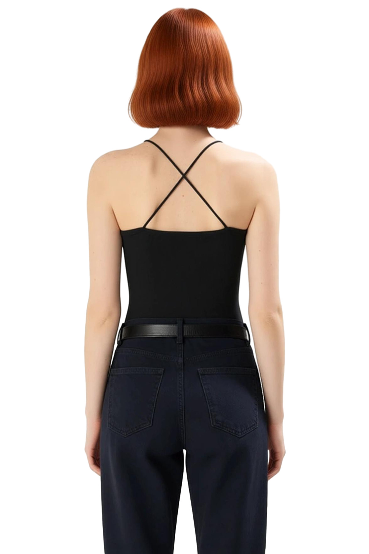 Fitted Vücuda Oturan Kolsuz Bluz Esnek Örme Havuz Yaka Günlük Modern Stil Rahat Kullanım