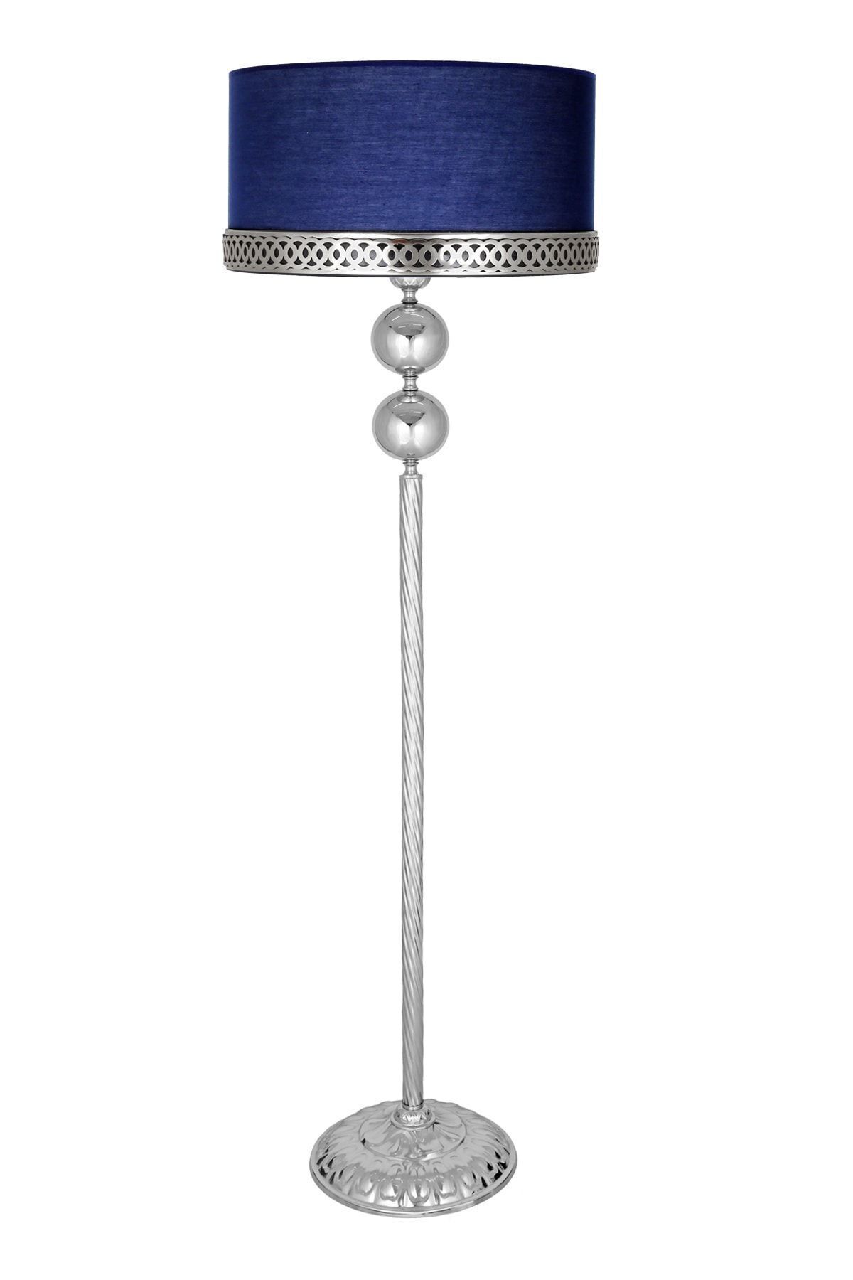 2 Balls Chrome Plated Twisted Metal Floor Lamp Special Chrome Striped Navy Blue Modern Decor