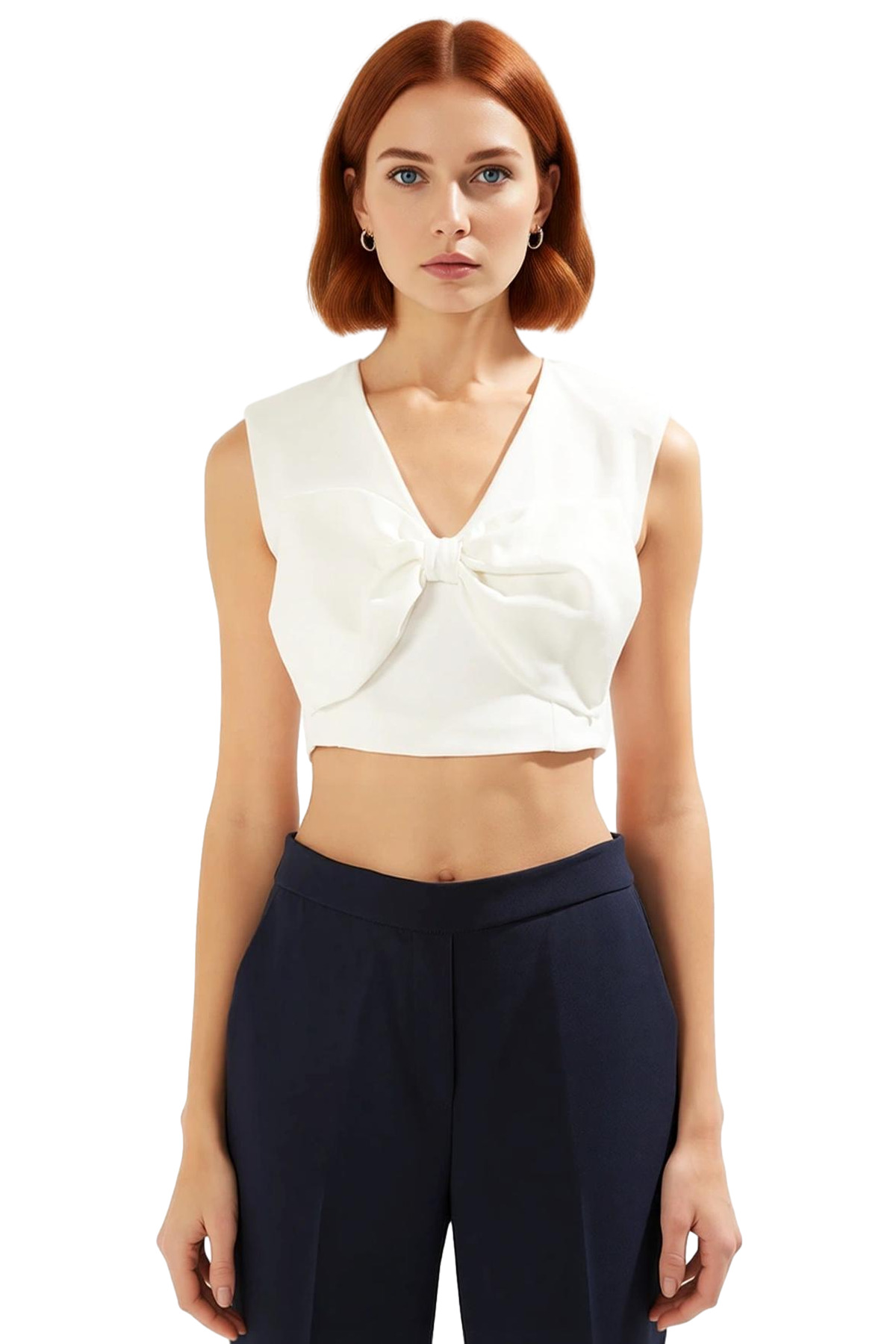 Fiyonklu Crop Bluz Kadın Yazlık Dokuma Basic Rahat Kullanım Şık Görünüm Özel Tasarım