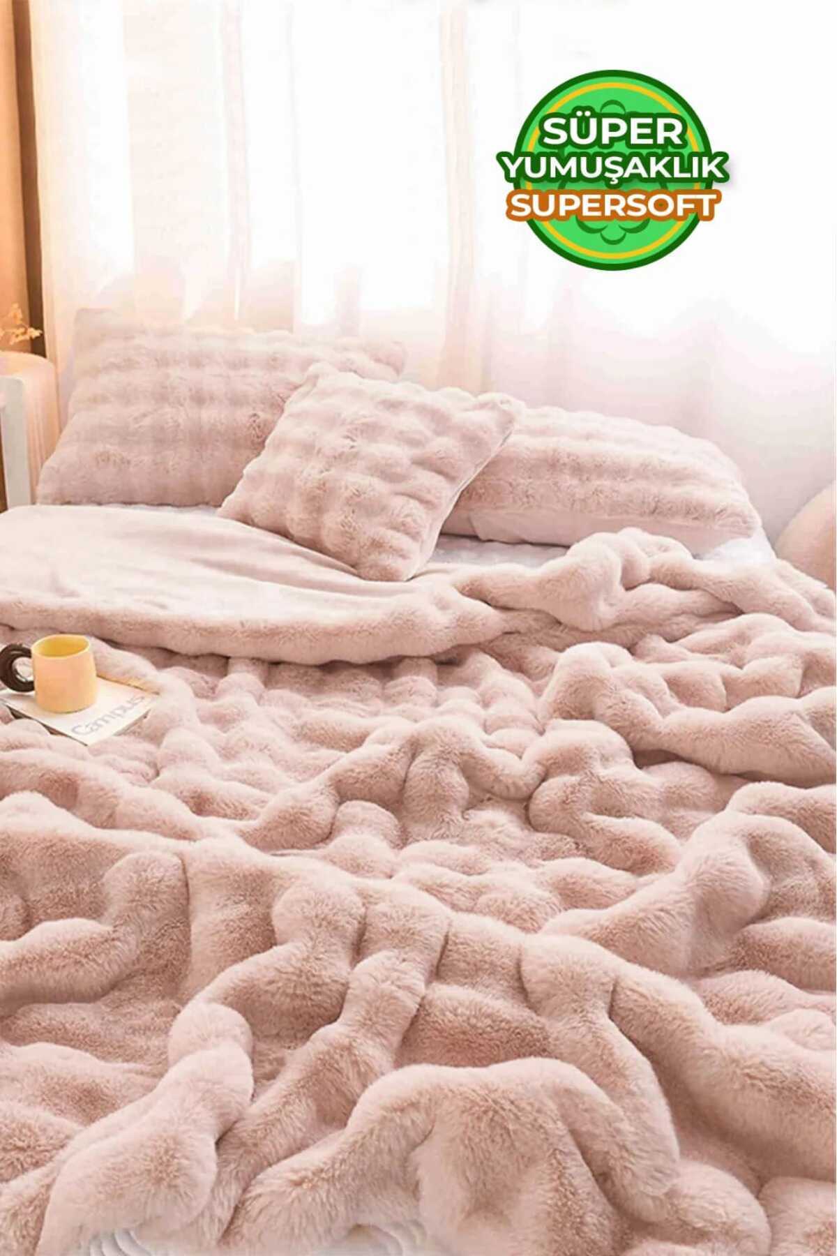 Naturel Collection Dolgulu Tavşan Tüyü Yatak Örtüsü Çift Taraflı Tek Kişilik 3 Parça