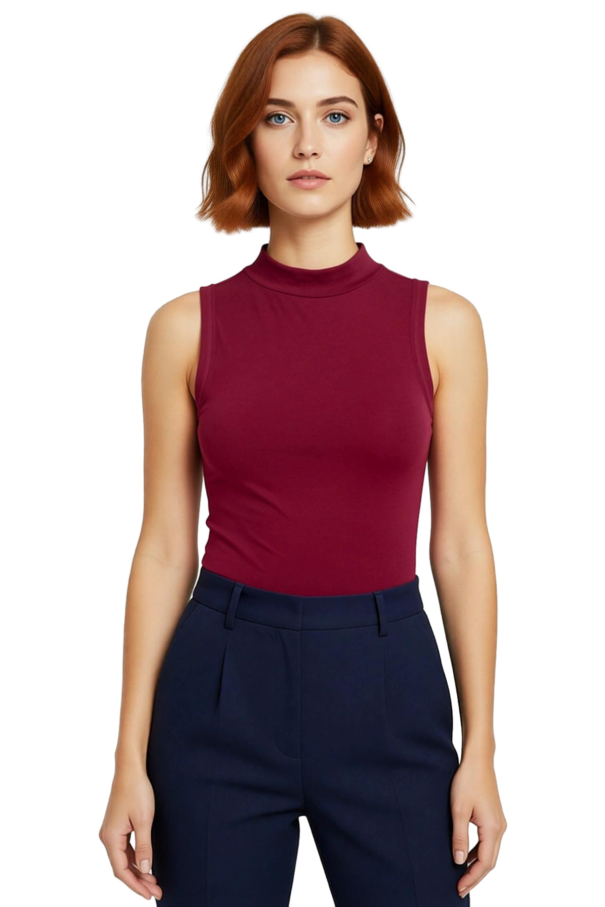 Kadın Fitted Dik Yaka Kolsuz Viskoz Bluz Günlük Stil Seçkin Malzeme Konforlu Kesim Modern