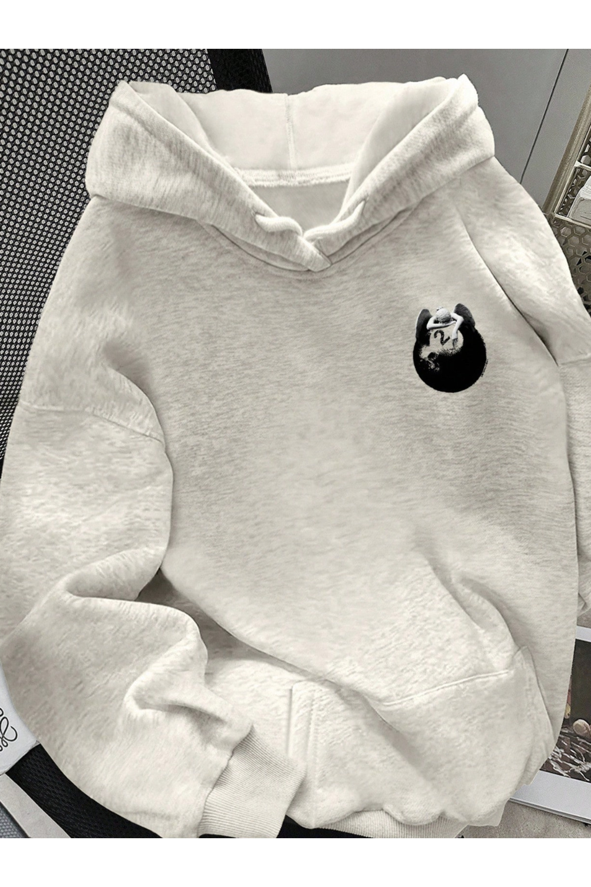 Unisex Erkek/Kadın Renkli ANGEL2 Özel Baskılı Oversize Kapüşonlu Sweatshirt %80Pamuklu — خاکستری ANGEL2-KAPÜŞONLU-COHERENT- — تصویر 2 از 5