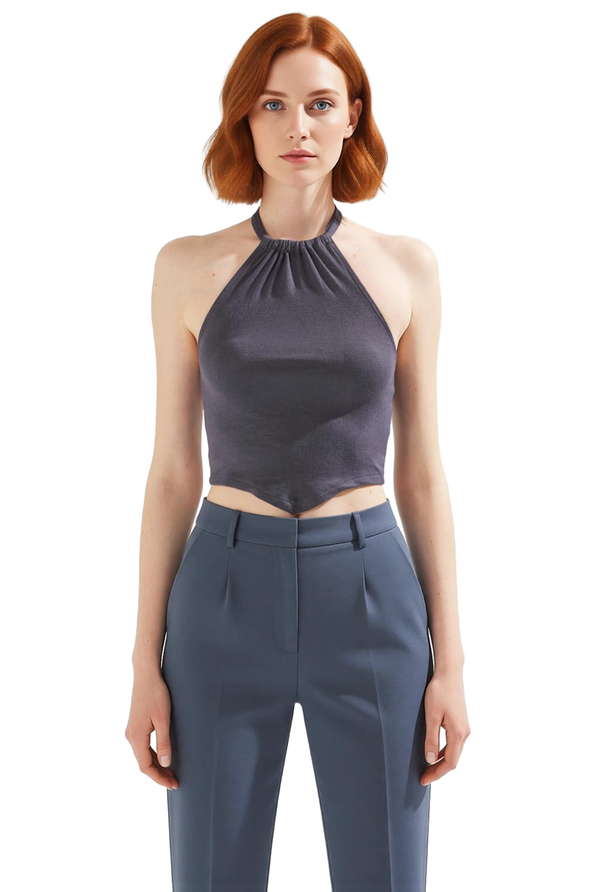 Halter Yaka Fitted Vücut Oturan Viskoz Bluz Yazlık Günlük Trend Tasarım Premium Kalite
