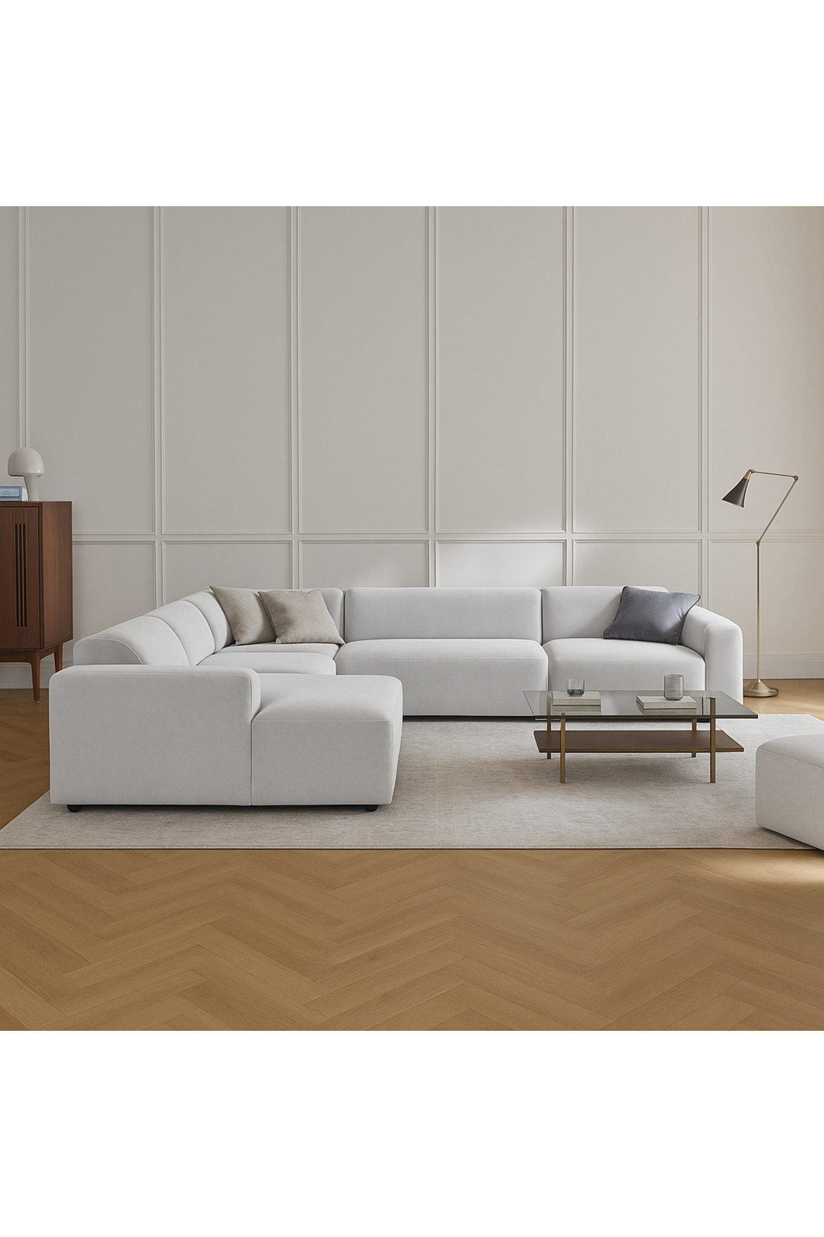 S Home Design Concept Molly Xl Köşe Koltuk Takımı Sol Köşe Yönsüz Kadife, Kırık Beyaz 290x290 Cm