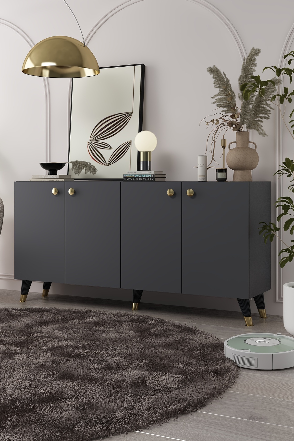 DEMONTE DECOR 8198-1DD KB150 KONSOL, TV ÜNİTESİ ANTRASİT-ALTIN