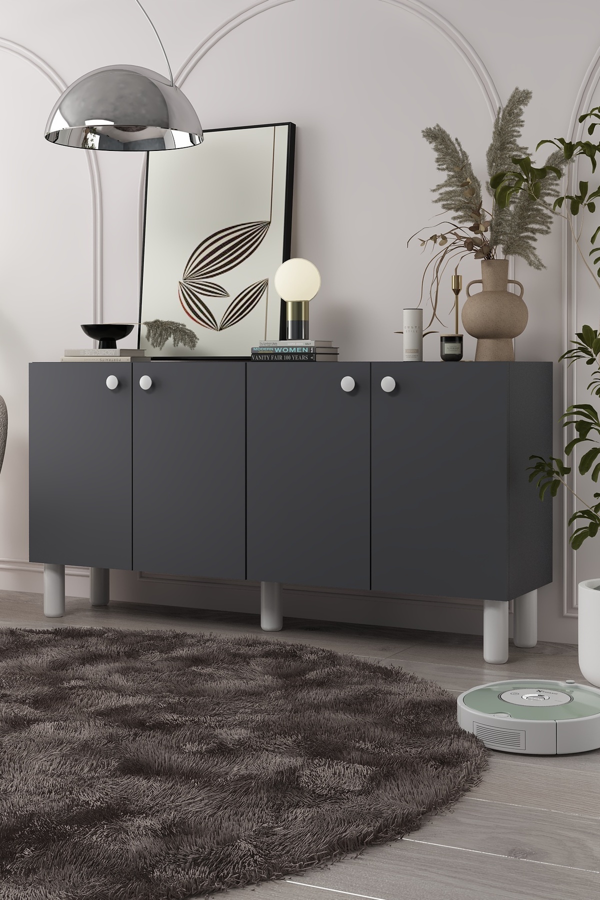 DEMONTE DECOR 8197KB150-1DD KONSOL TV ÜNİTESİ ANTRASİT-BEYAZ