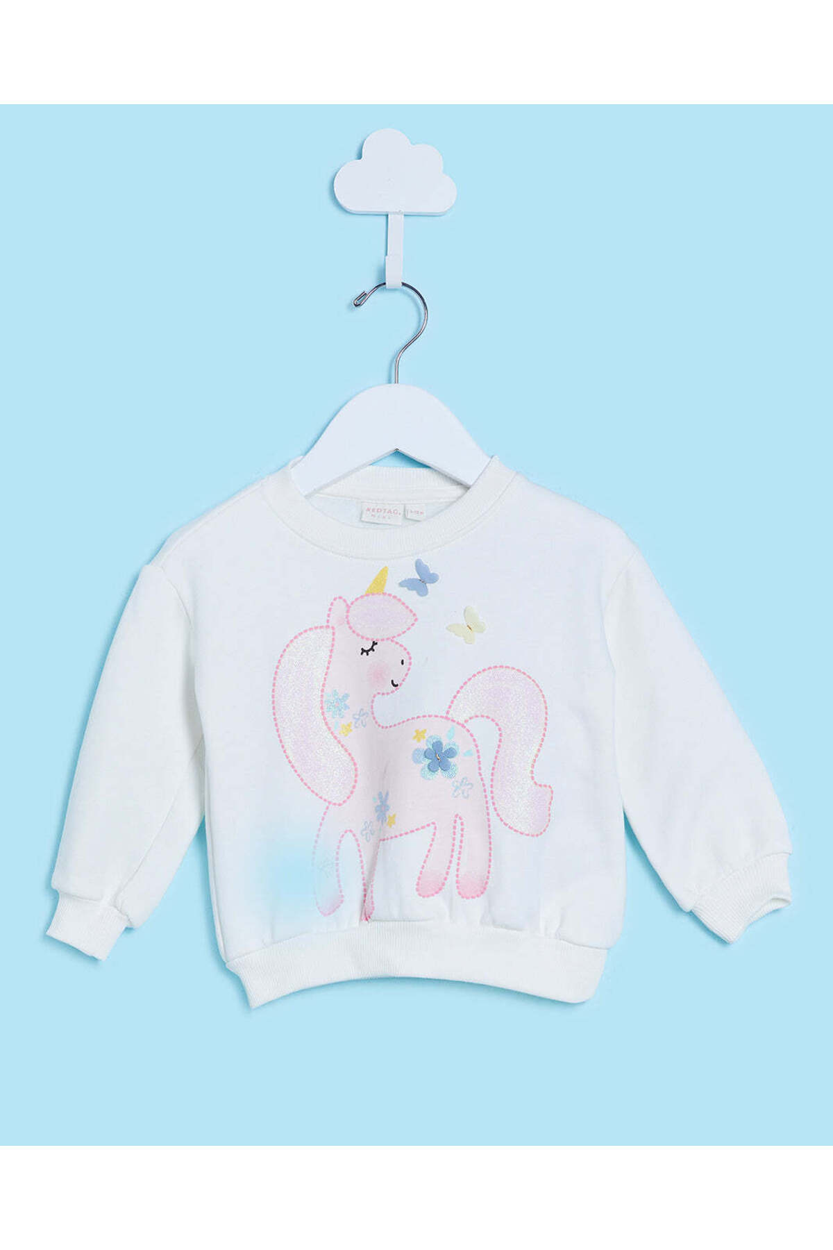 REDTAG Infant Girls White Unicorn Print T-Shirt