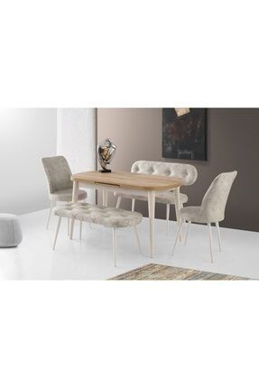 Ortadan Açılır Ahşap Salon Yemek Masası Meşe +sandalye+bench Puf Takımı P13391S8099