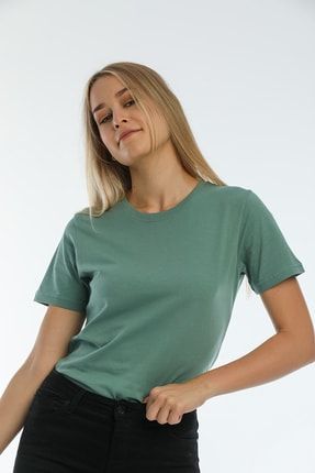 Kadın Mint Yeşil Bisiklet Yaka Basic T-shirt 038923