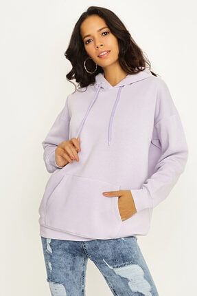 Kadın Lila Kapüşonlu Basic Sweatshirt S054/0501/037