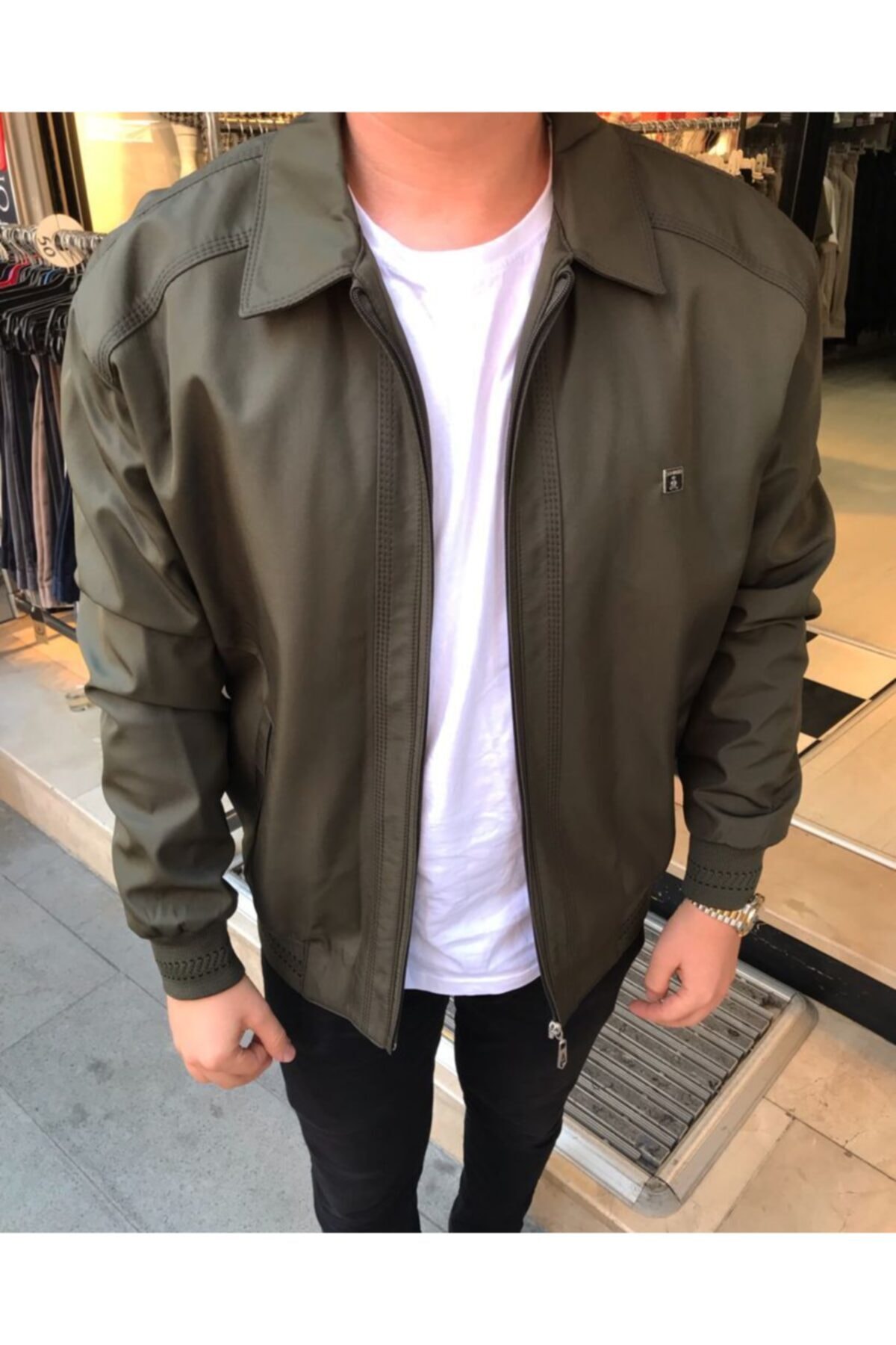 BYCAMMERS Erkek Haki Klasik Regular Battal Büyük Beden Su Geçirmez Lastikli Mevsimlik Kışlık Baba Mont