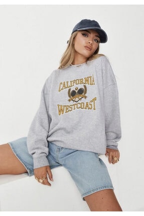 Kadin Gri California Westcoast Oversize Sweatshirt Sweatshirt-Gri-WestCoast