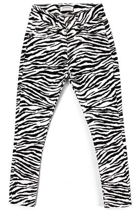 Zebra Desen Keten Kız Çocuk Pantolonu 9-14 Yaş Aralığı Beyaz 1515
