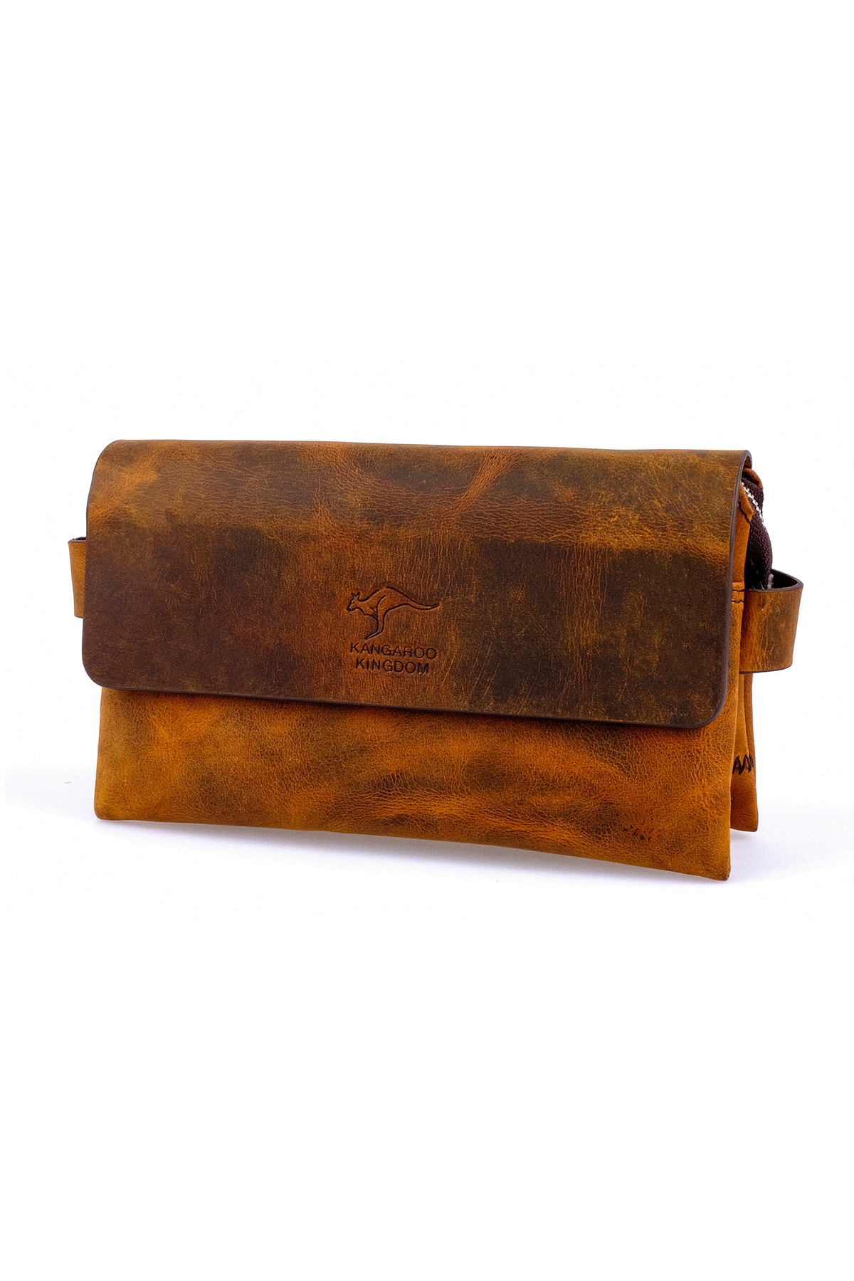 KANGAROO KINGDOM Erkek El Portföy Clutch Çantası Hakiki Dana Deri Crazy Horse Açık Taba 9288-zat görsel 3