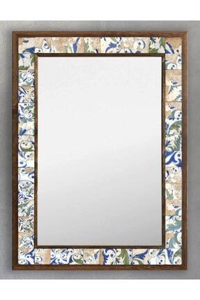 Ahşap Çerçeveli Mozaik Taş (mermer) Ayna 53x73 Cm Tile Seramik Desenli Kahverengi AYN5070-111