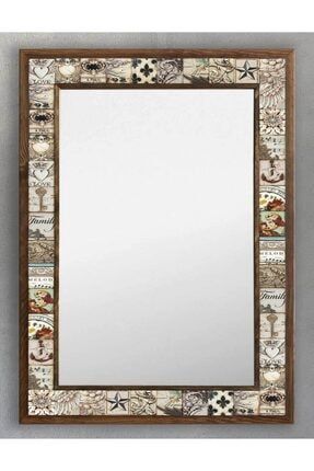 Ahşap Çerçeveli Mozaik (mermer) Ayna 53x73 Cm Seramik Desenli-vintage-eskitme Ayna AYN5070-026
